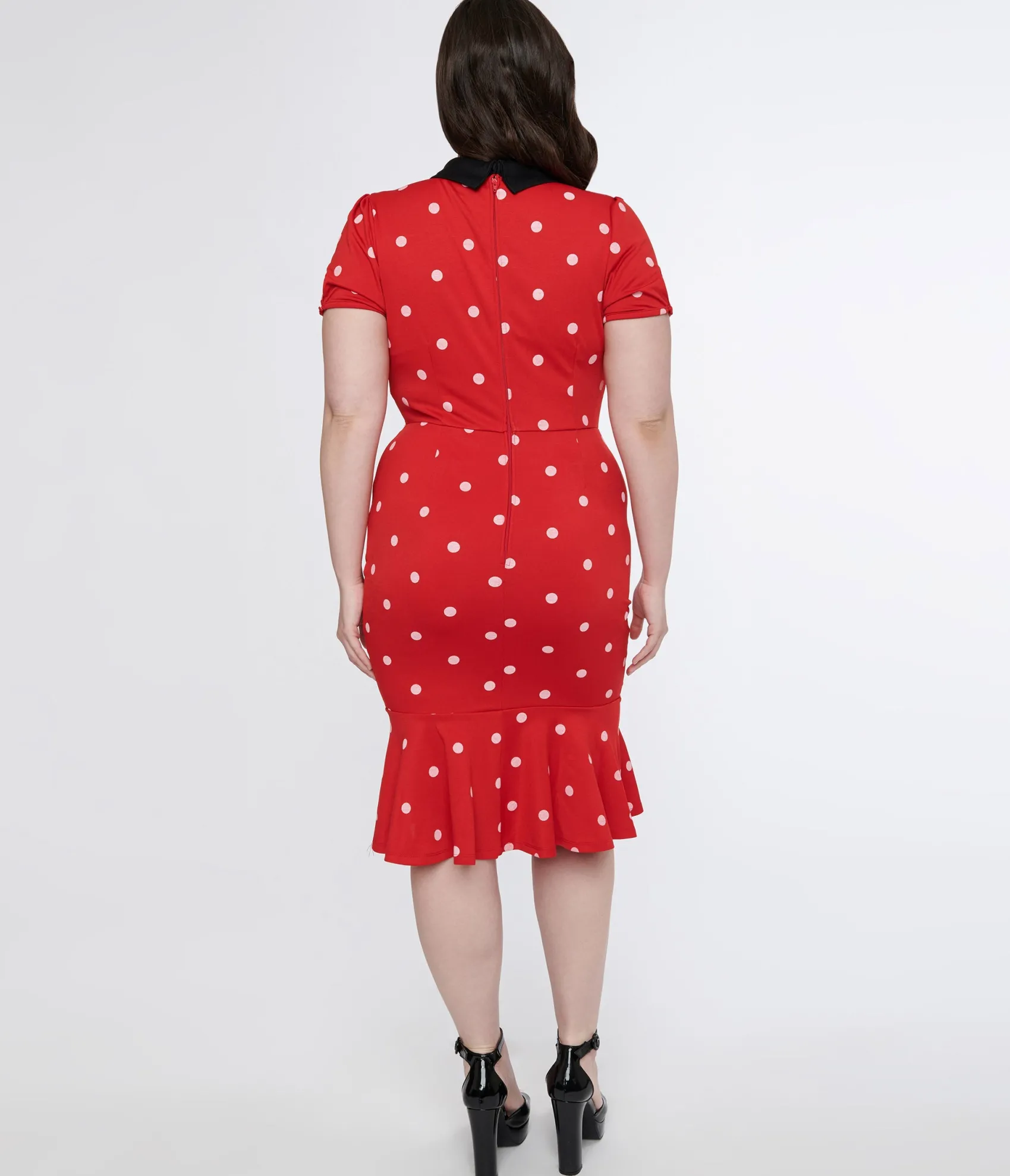 Unique Vintage Plus Size Red & White Polka Dot Neck Tie Wiggle Dress Discount