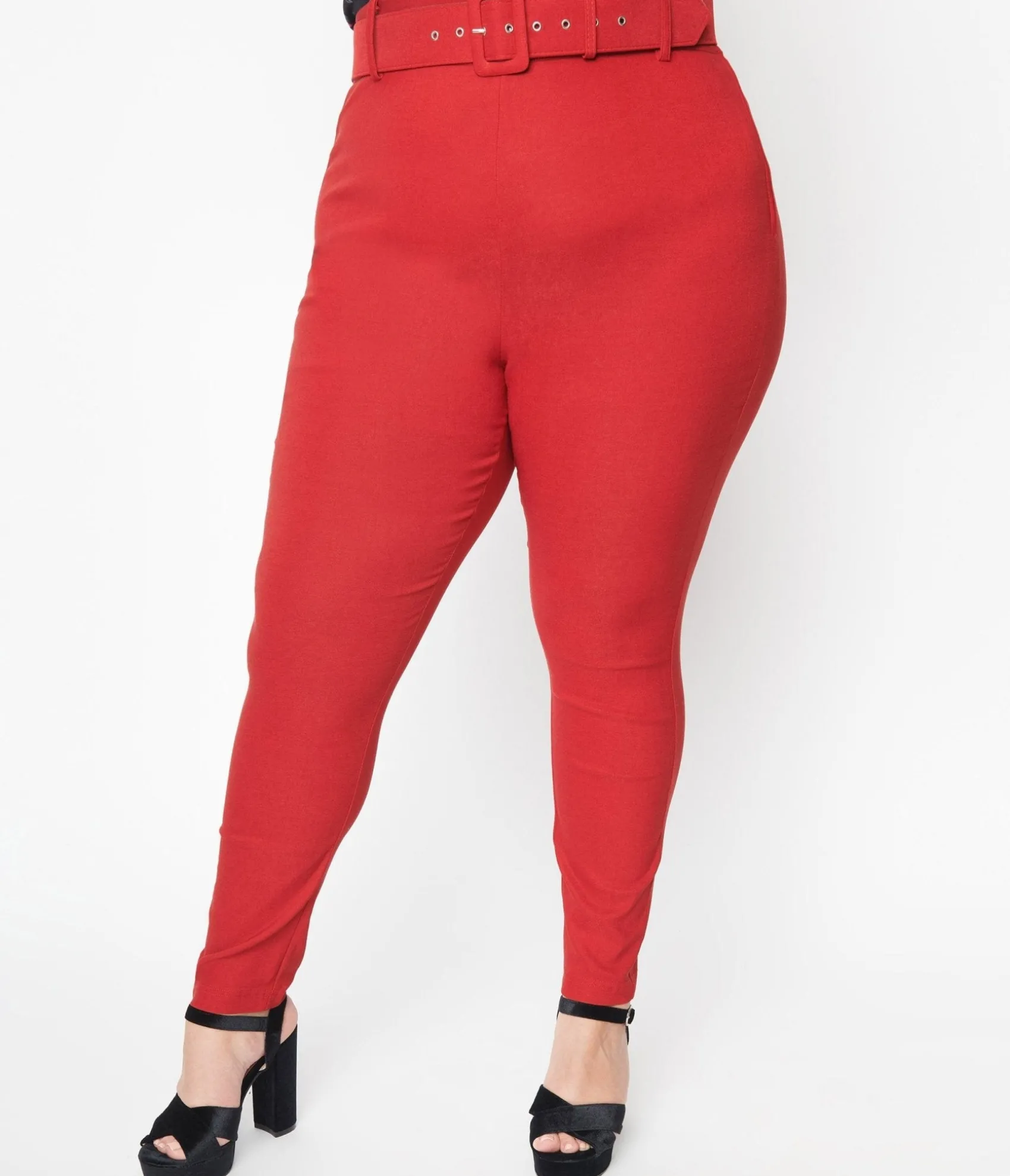 Unique Vintage Plus Size Red Belted Rizzo Pants Hot