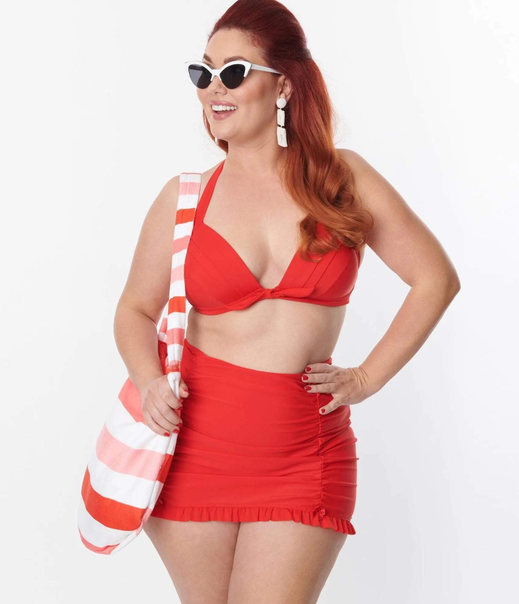 Unique Vintage Plus Size Red Monroe Halter Swim Top Outlet