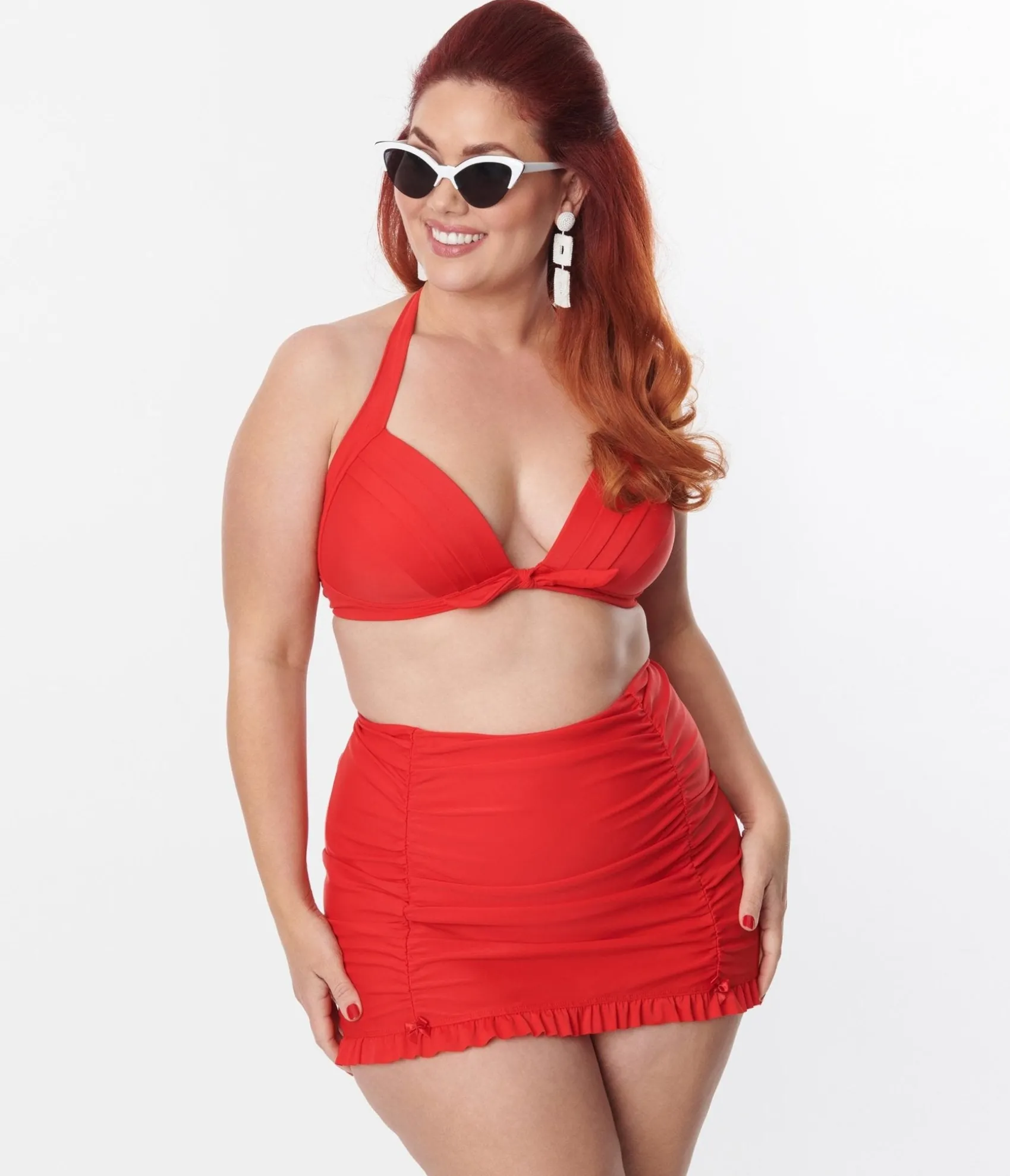 Unique Vintage Plus Size Red Monroe Halter Swim Top Outlet