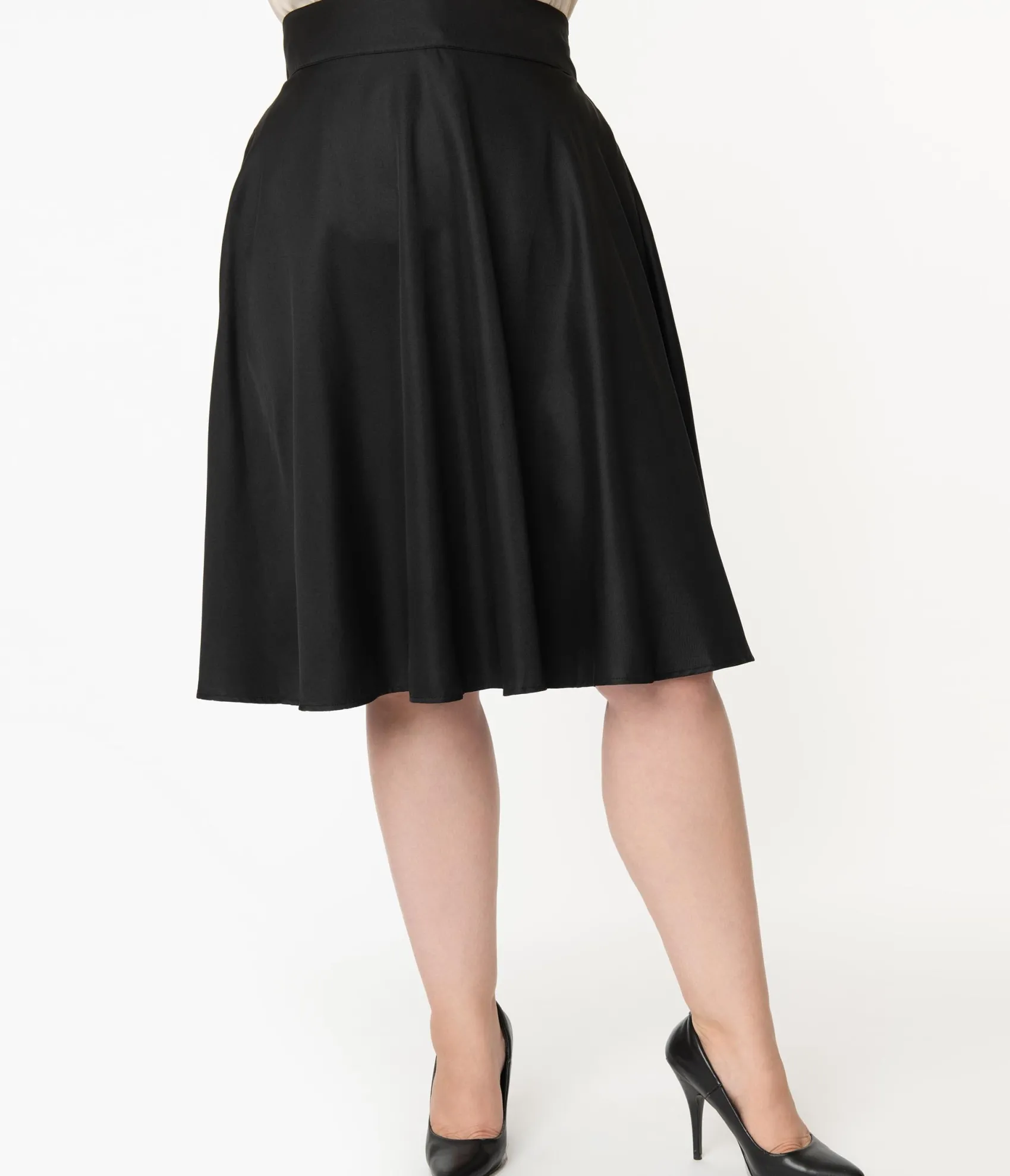 Unique Vintage Plus Size Retro Style Black High Waist Vivien Swing Skirt Flash Sale
