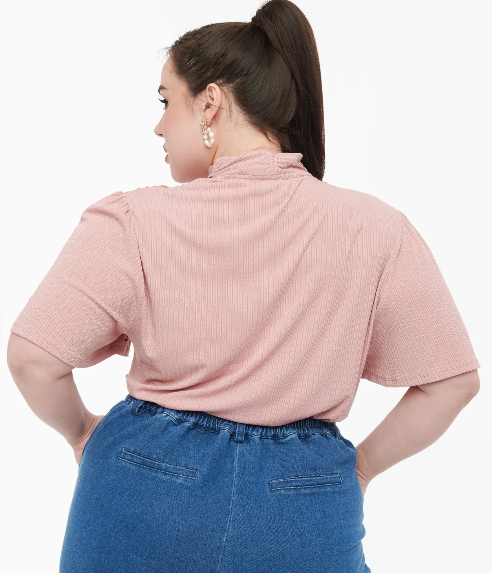 Unique Vintage Plus Size Rose Pink Pointelle Flutter Sleeve Bodysuit Cheap