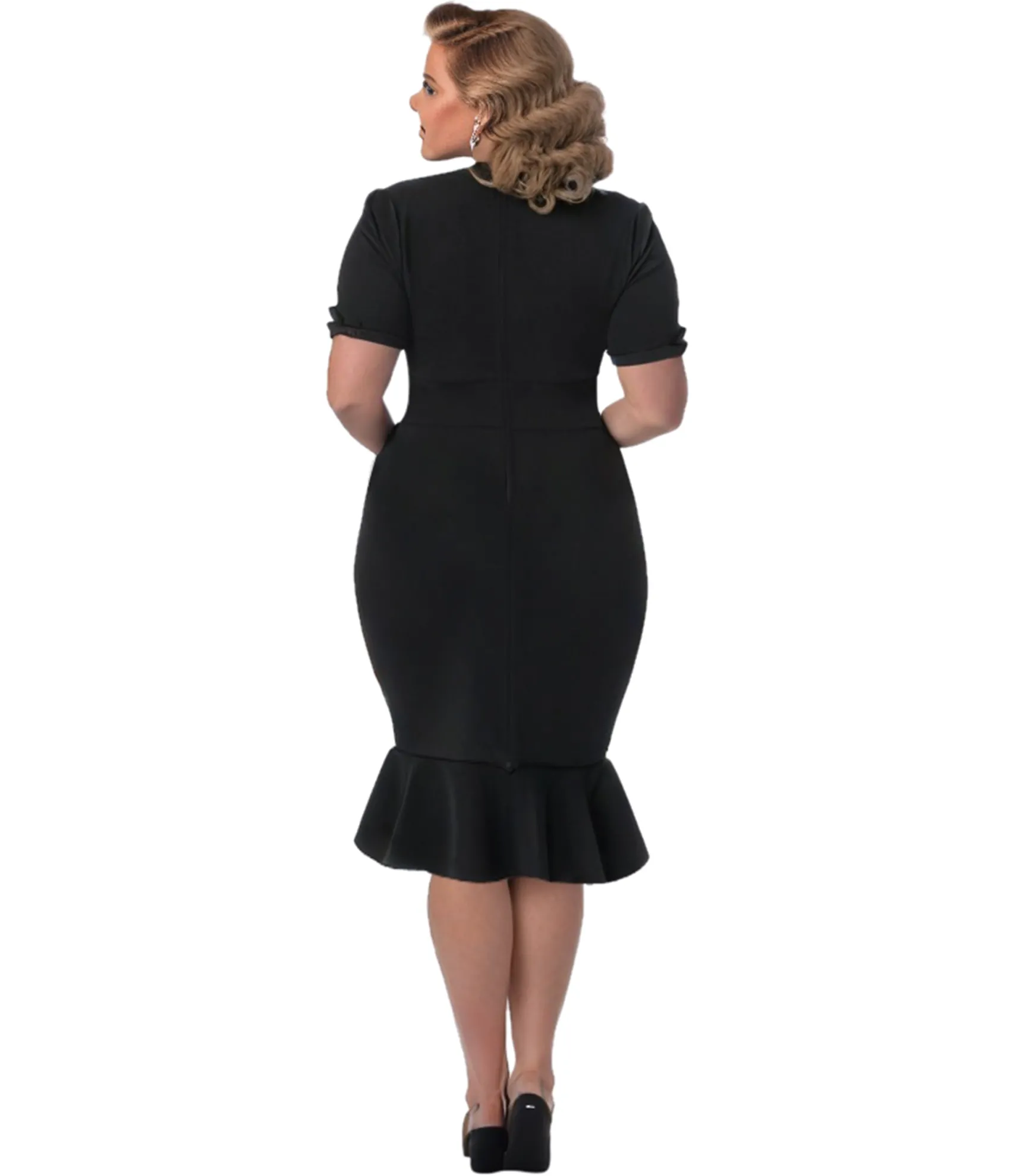 Unique Vintage Plus Size 1940s All Black Holloway Wiggle Dress Best