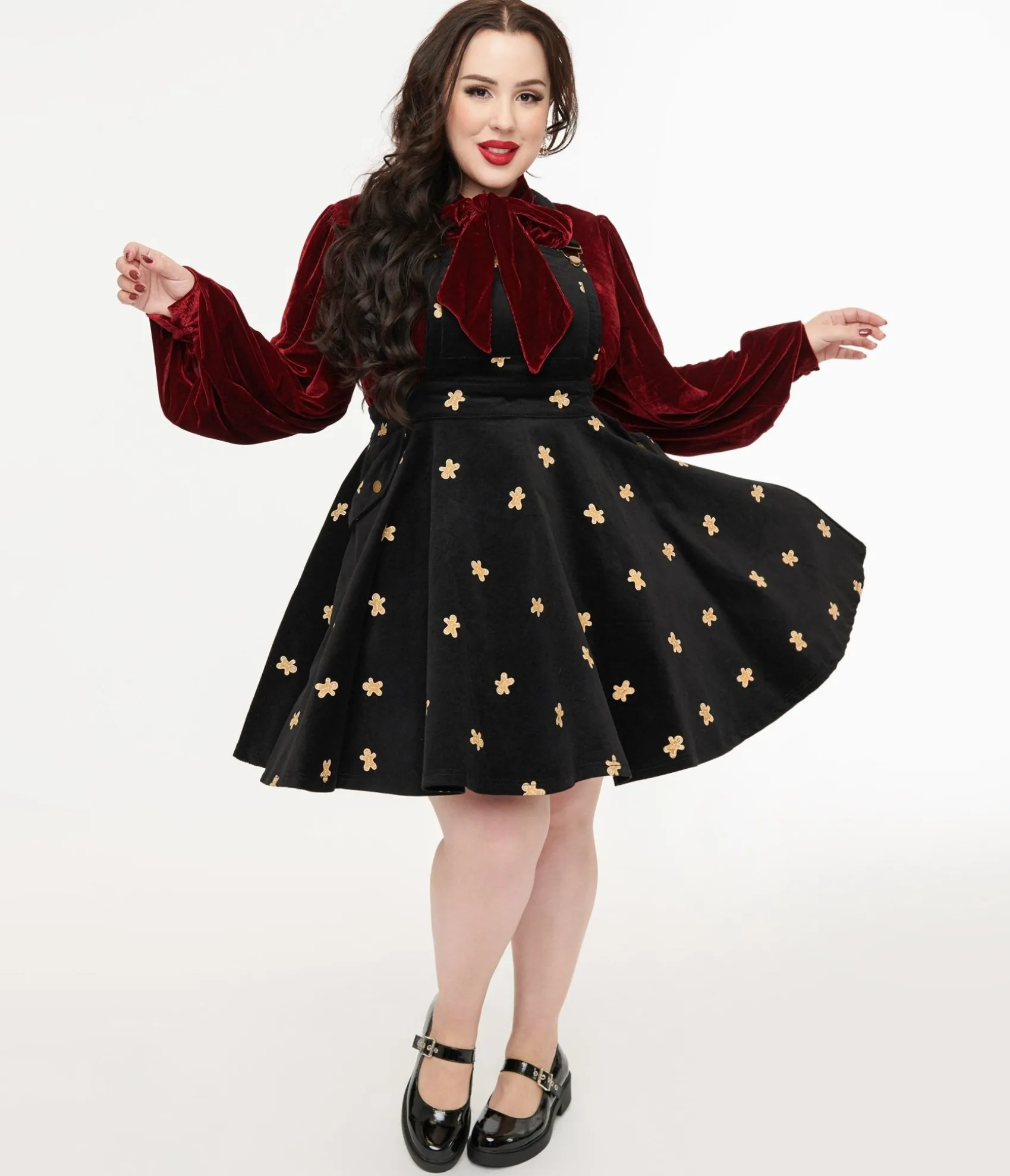 Unique Vintage Plus Size 1950s Black & Gingerbread Brionne Pinafore Skirt Store
