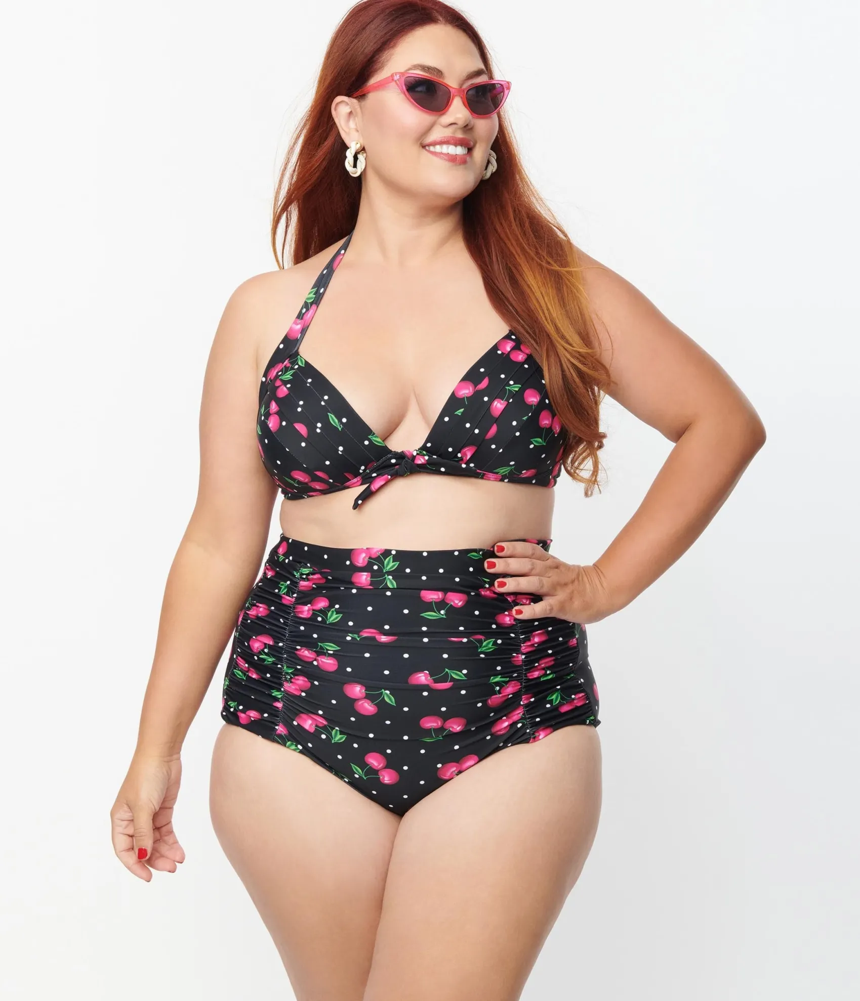 Unique Vintage Plus Size 1950s Black & Hot Pink Cherry Pin Dot Monroe Swim Bottom Discount