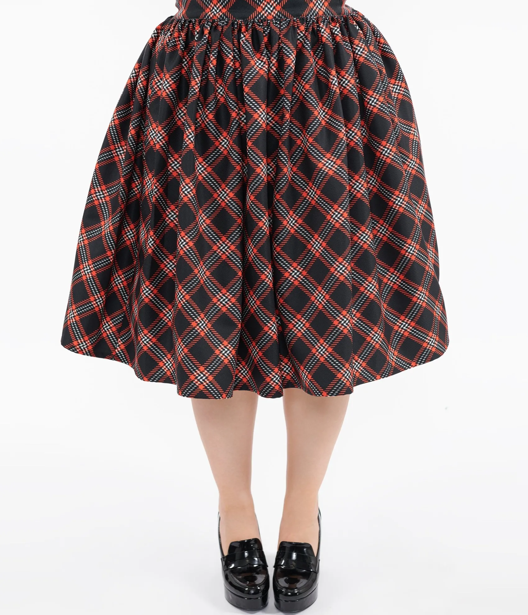 Unique Vintage Plus Size 1950s Black & Orange Plaid Gellar Swing Skirt Cheap