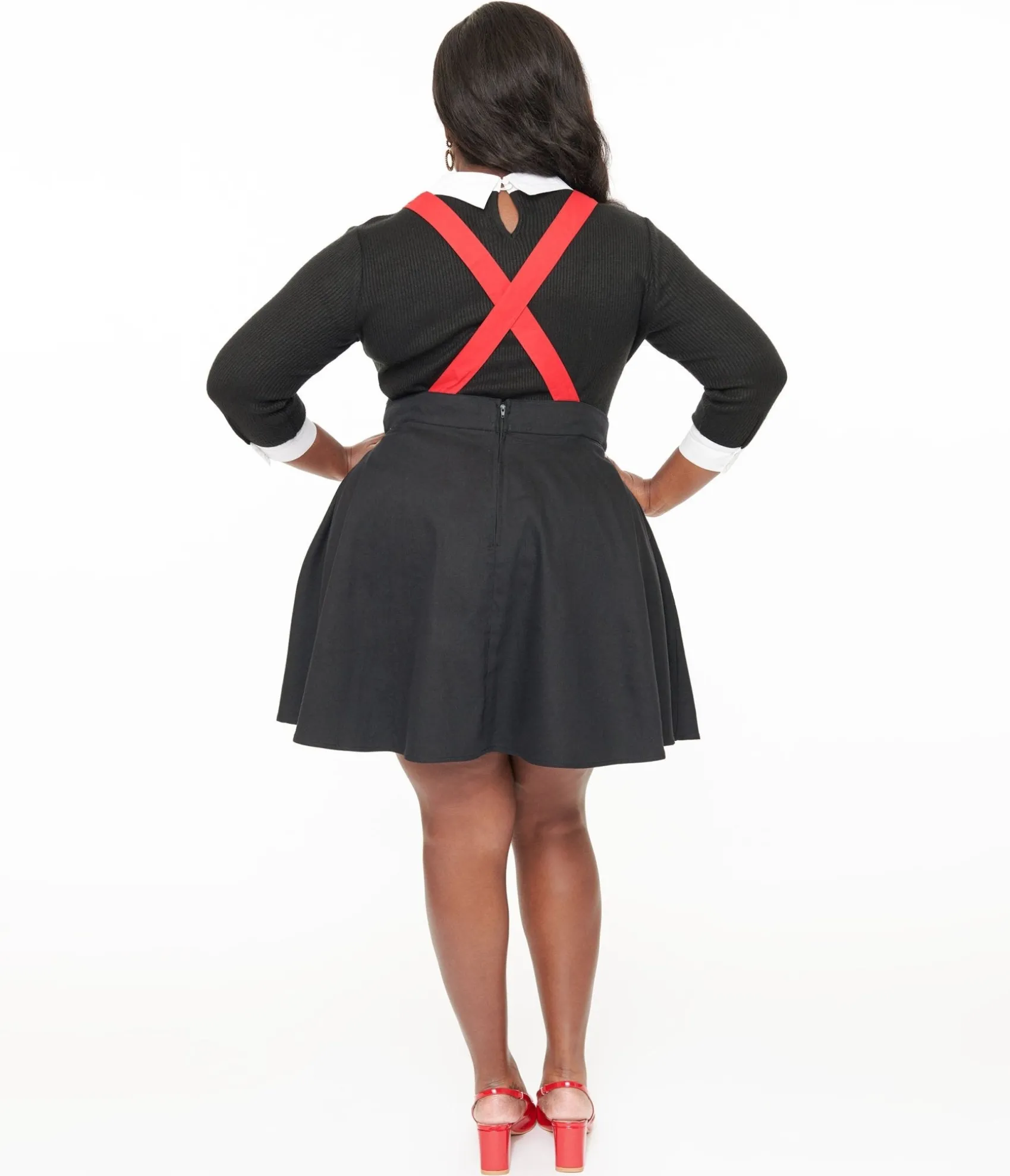Unique Vintage Plus Size 1950s Black & Red Snowman Snow Globe Pinafore Store