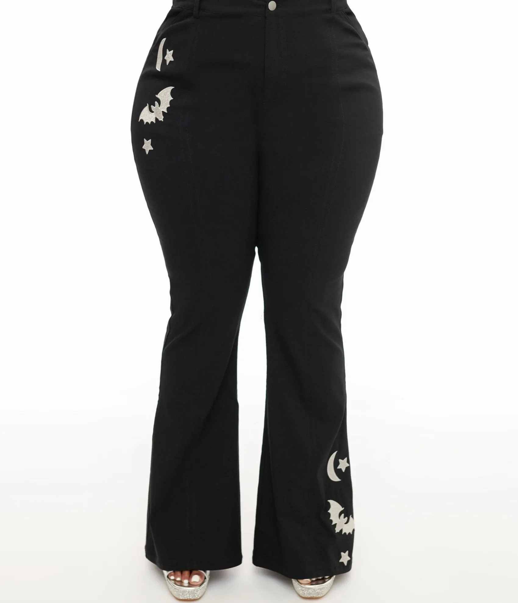 Unique Vintage Plus Size 1970s Black & Silver Bats Flare Pants Store