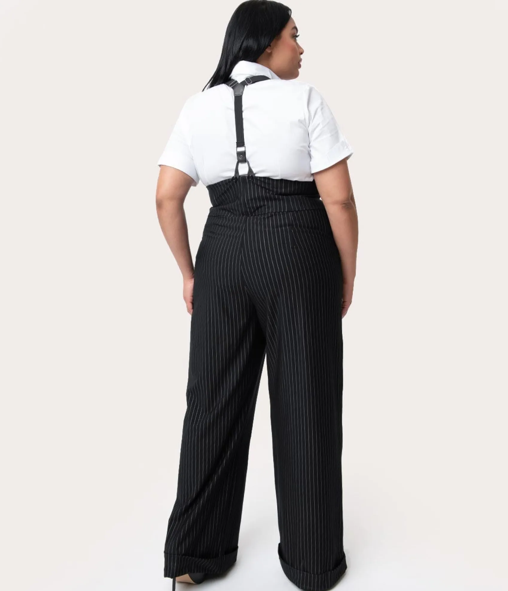 Unique Vintage Plus Size 1930s Black & White Pin Stripe Thelma Suspender Pants Flash Sale