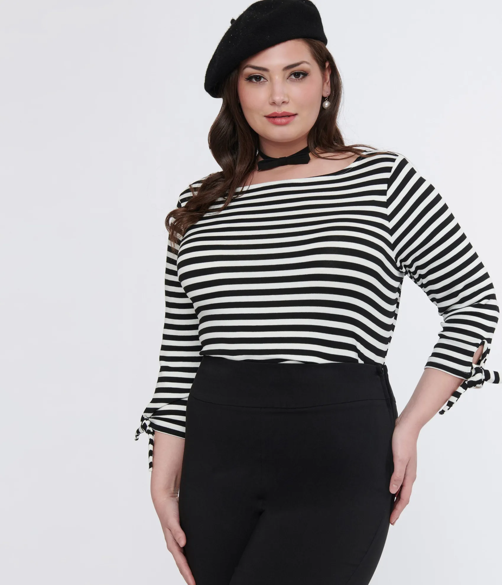 Unique Vintage Plus Size 1950s Black & White Stripe Gracie Top Online