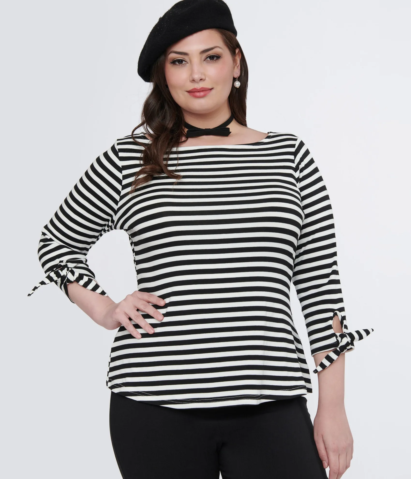 Unique Vintage Plus Size 1950s Black & White Stripe Gracie Top Online