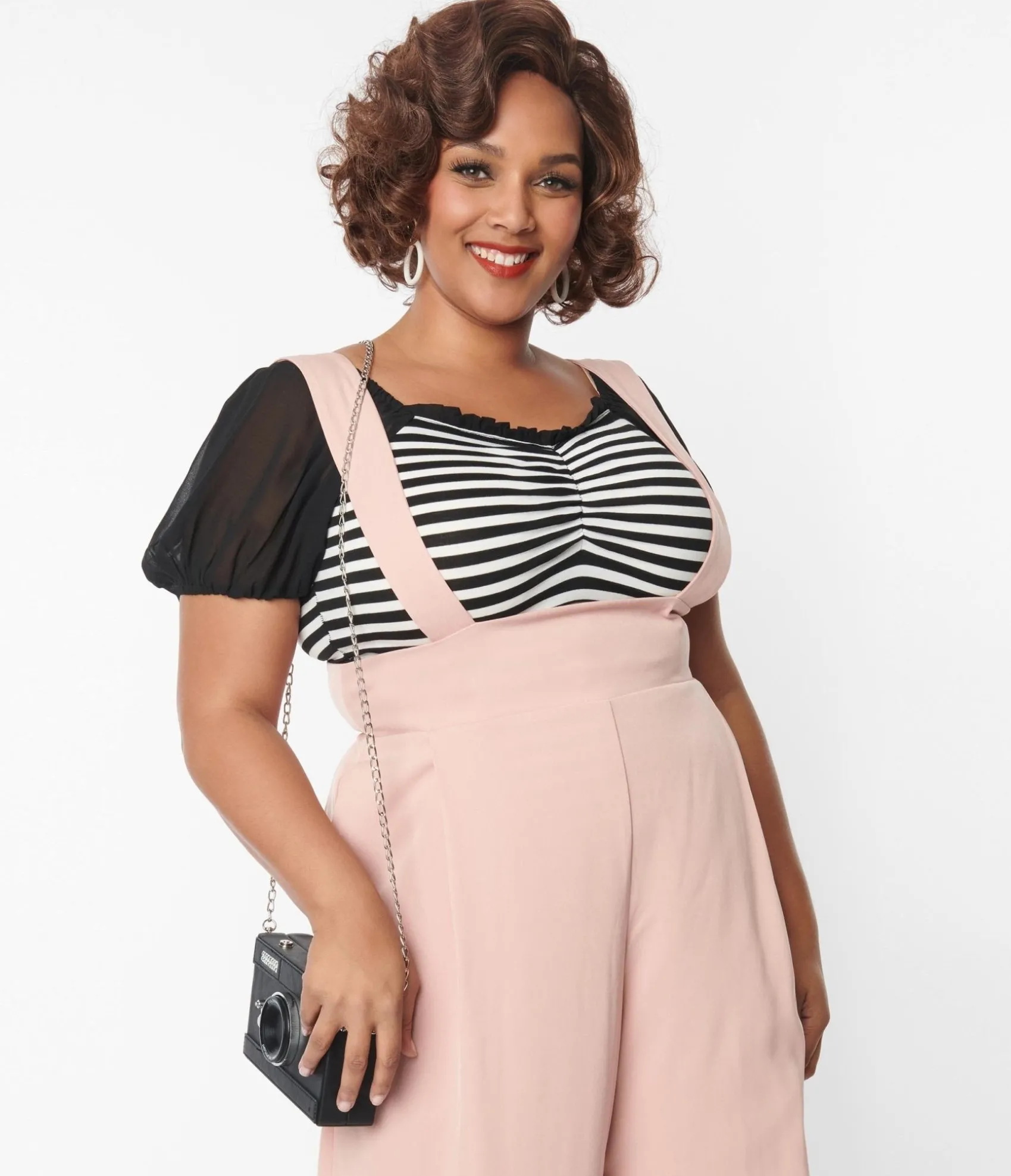 Unique Vintage Plus Size 1940s Black & White Striped Short Sleeve Bodysuit Store