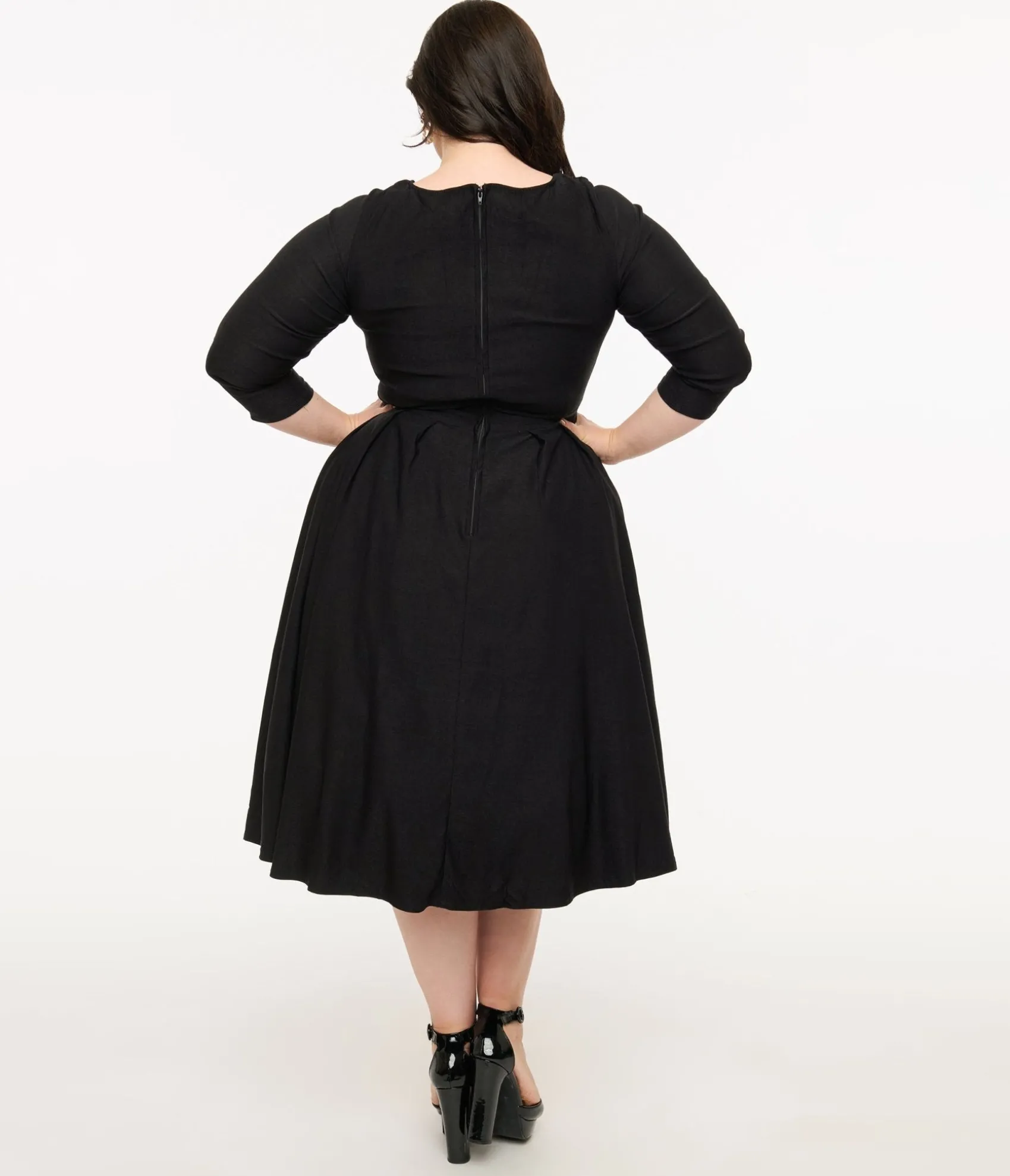 Unique Vintage Plus Size 1950s Black Bengaline Front Twist Swing Dress Shop