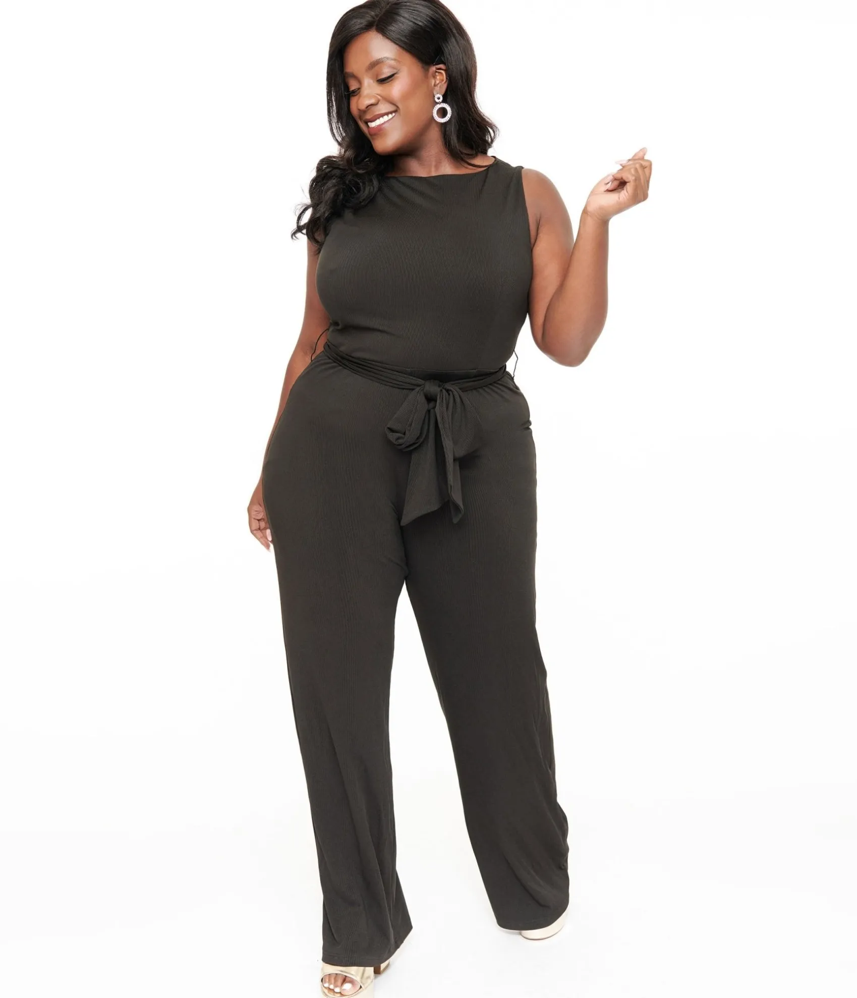 Unique Vintage Plus Size 1950s Black Boat Neck Jumpsuit Fashion
