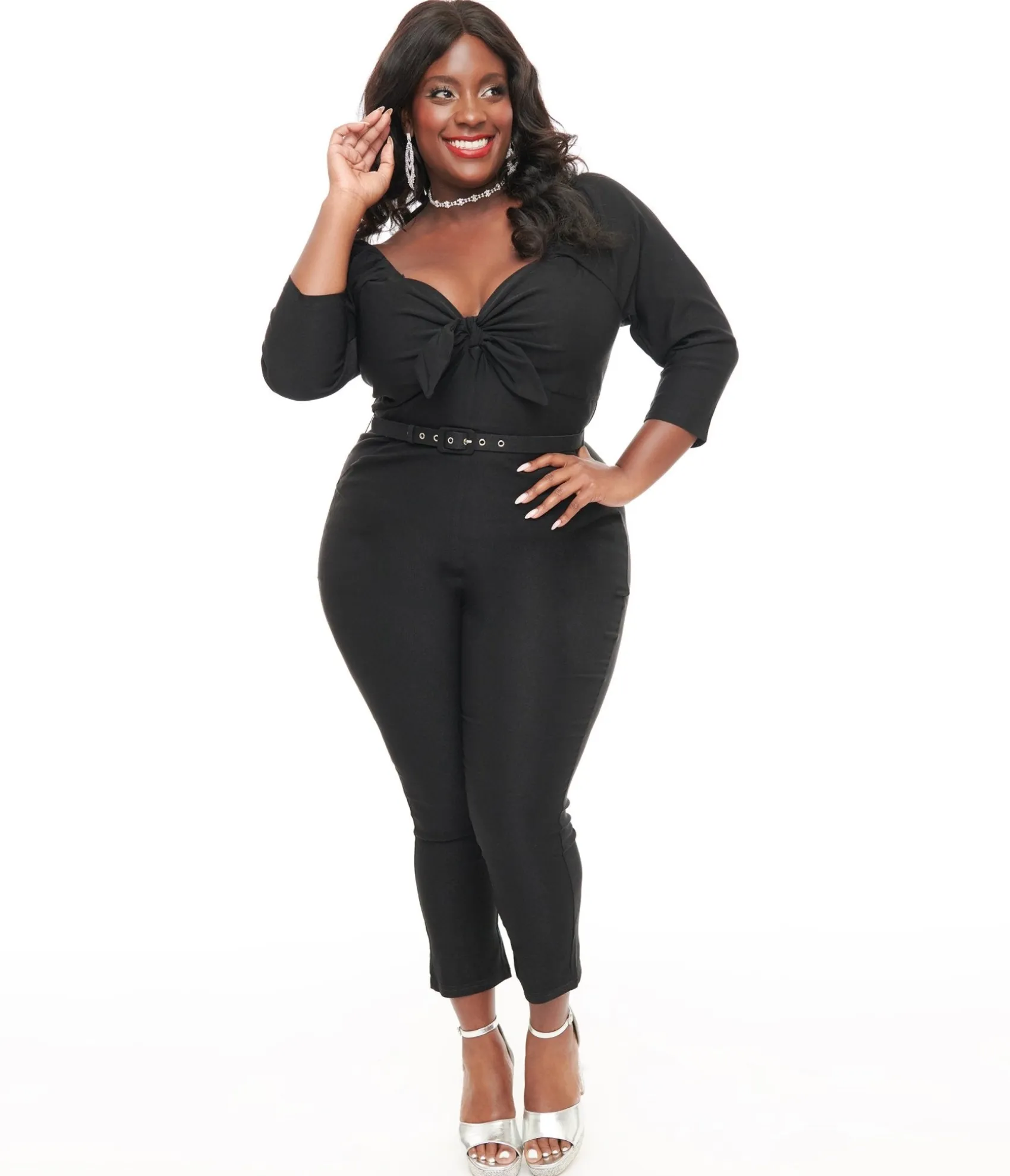 Unique Vintage Plus Size 1950s Black Bow Bengaline Jumpsuit Best Sale