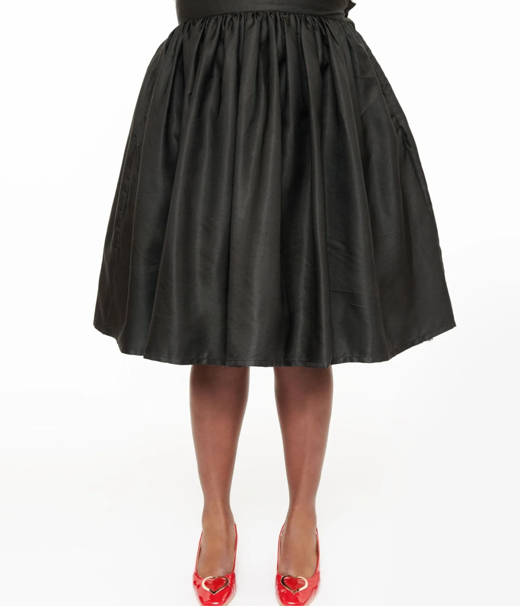 Unique Vintage Plus Size 1950s Black Cotton Gellar Swing Skirt Clearance