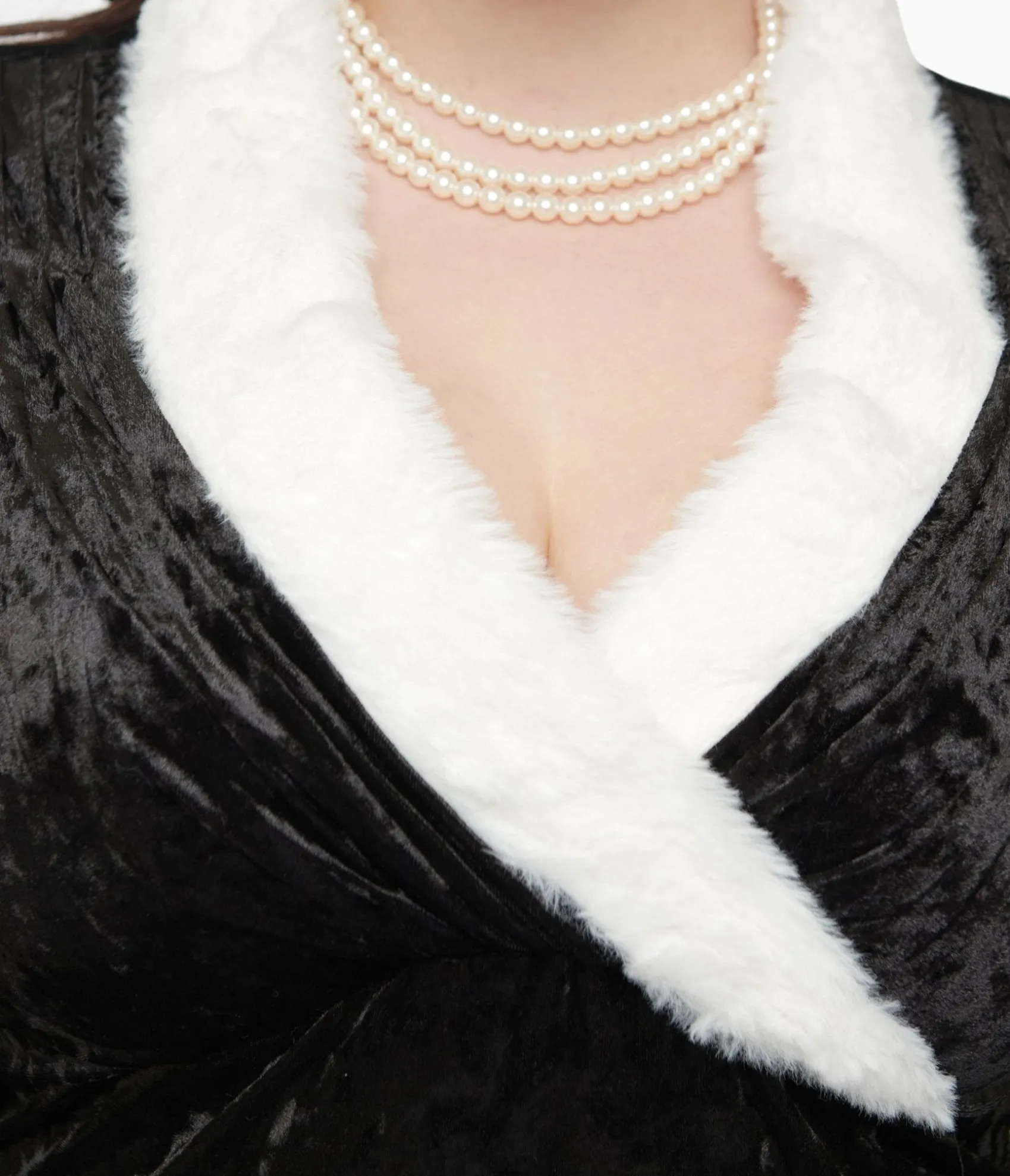 Unique Vintage Plus Size 1950s Black Crushed Velvet & White Fur Delores Swing Dress Fashion