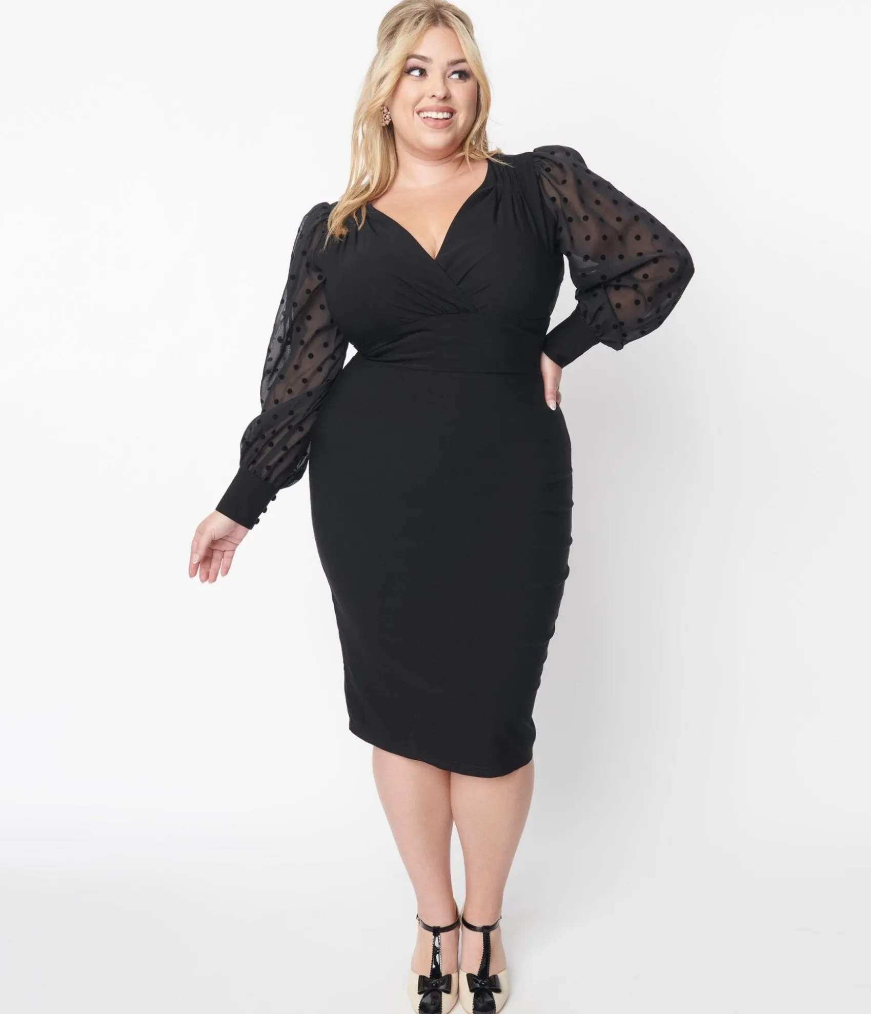Unique Vintage Plus Size 1950s Black Delores Pencil Dress Store