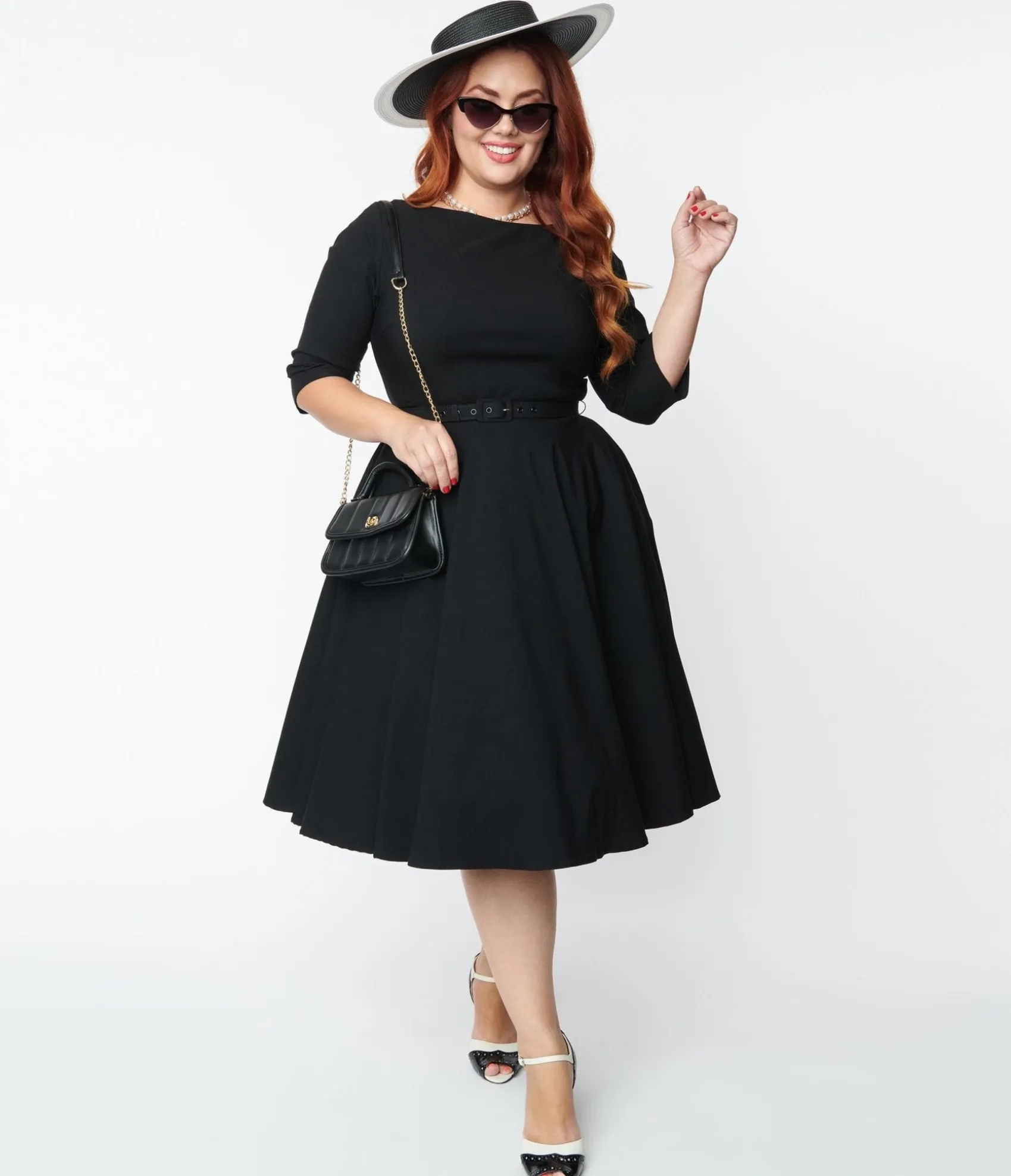 Unique Vintage Plus Size 1950s Black Devon Swing Dress New