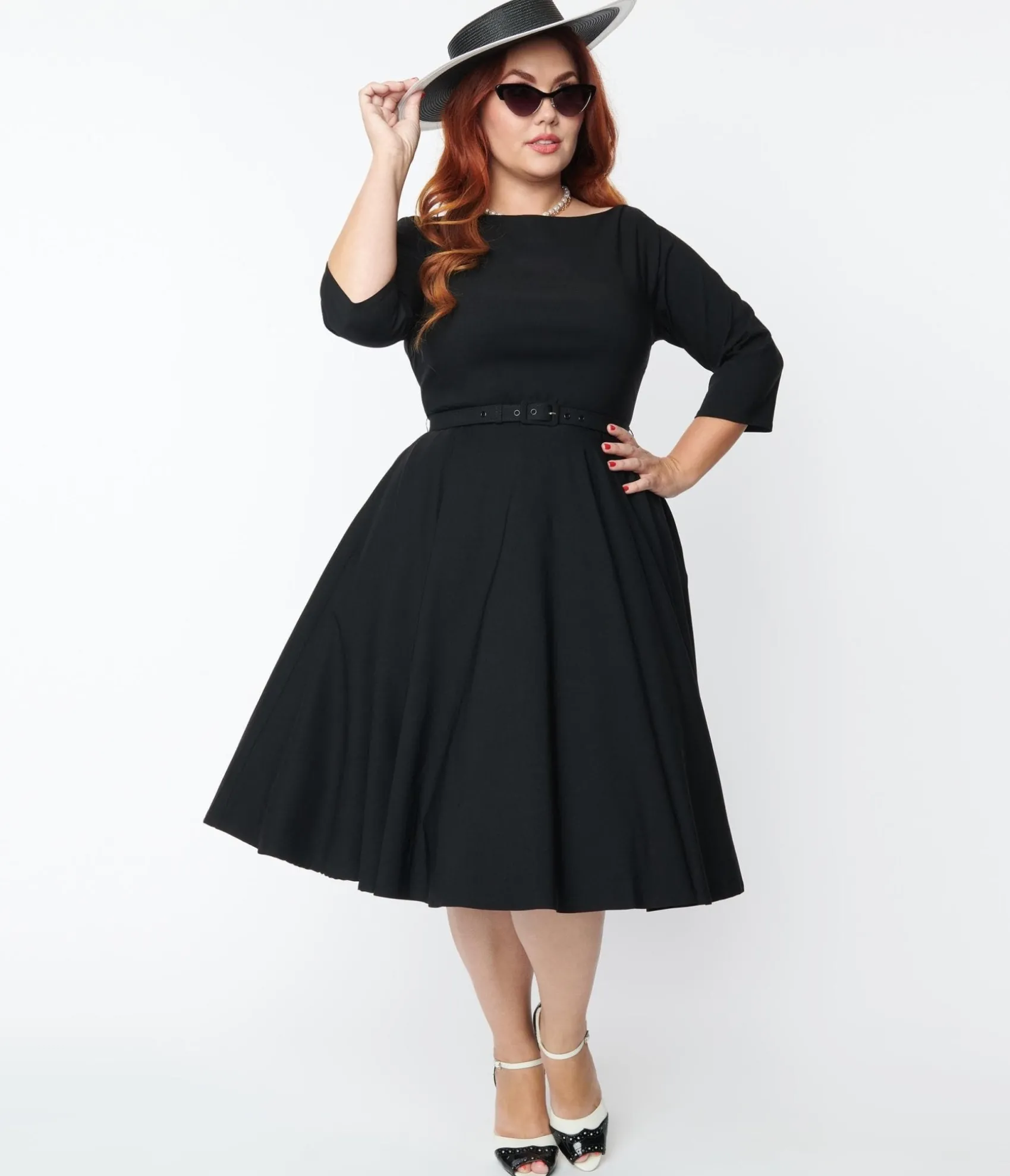 Unique Vintage Plus Size 1950s Black Devon Swing Dress New