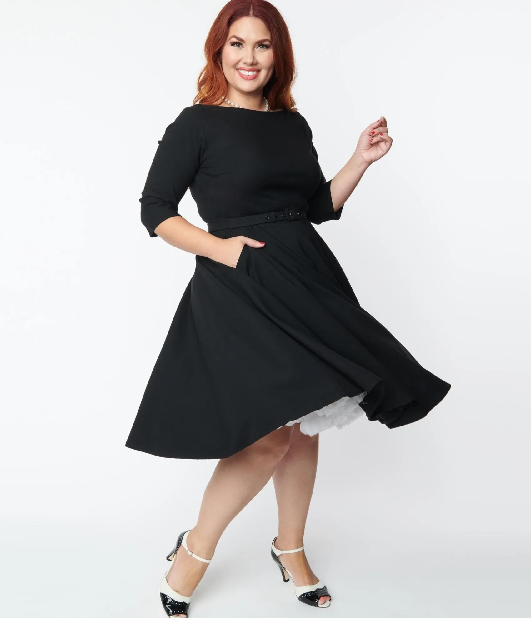 Unique Vintage Plus Size 1950s Black Devon Swing Dress New