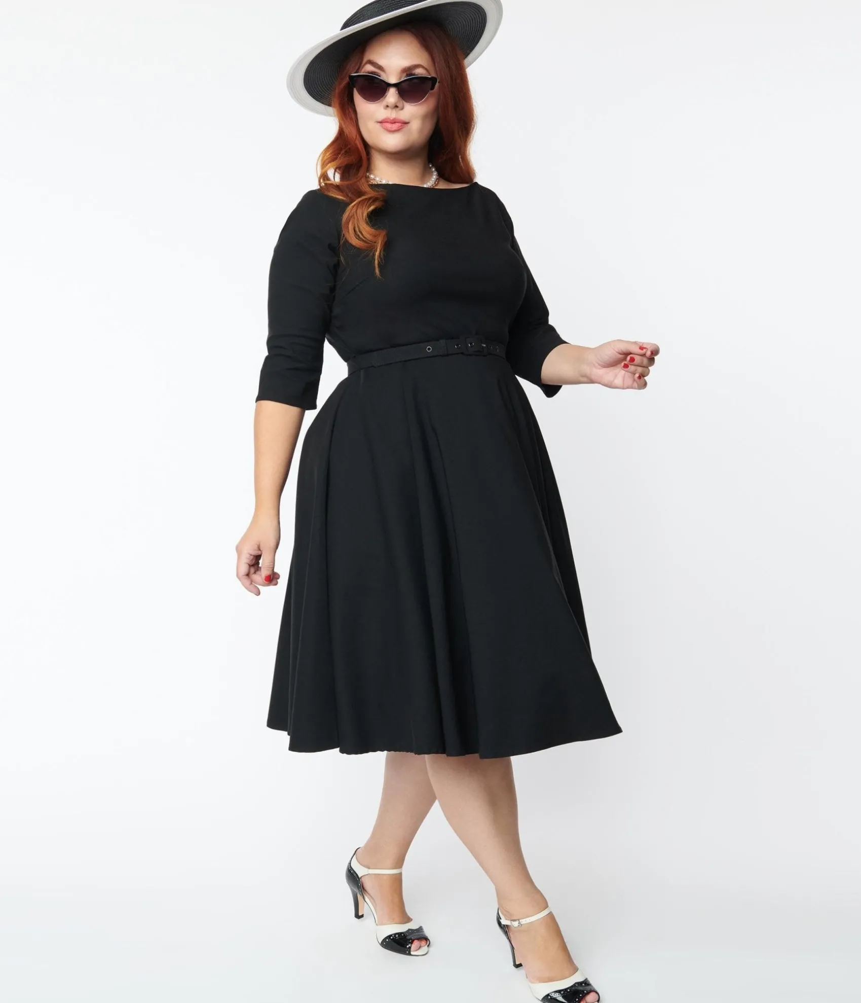 Unique Vintage Plus Size 1950s Black Devon Swing Dress New
