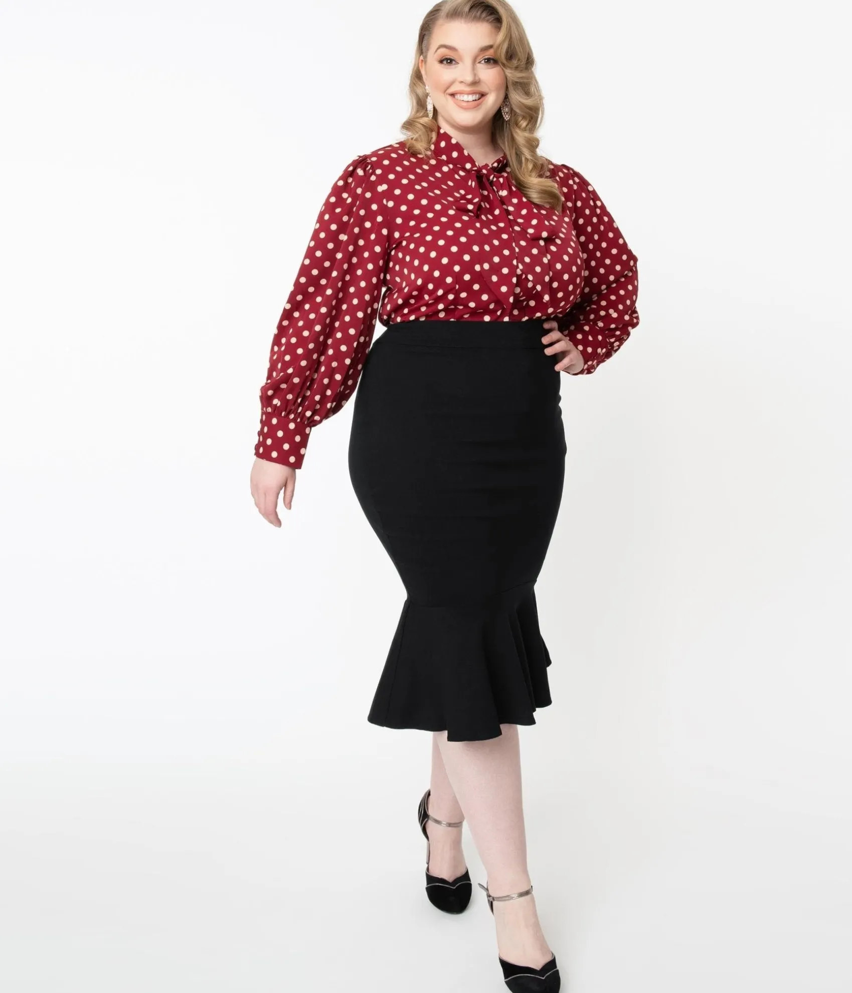 Unique Vintage Plus Size 1960s Black Fishtail Lizette Wiggle Skirt Cheap