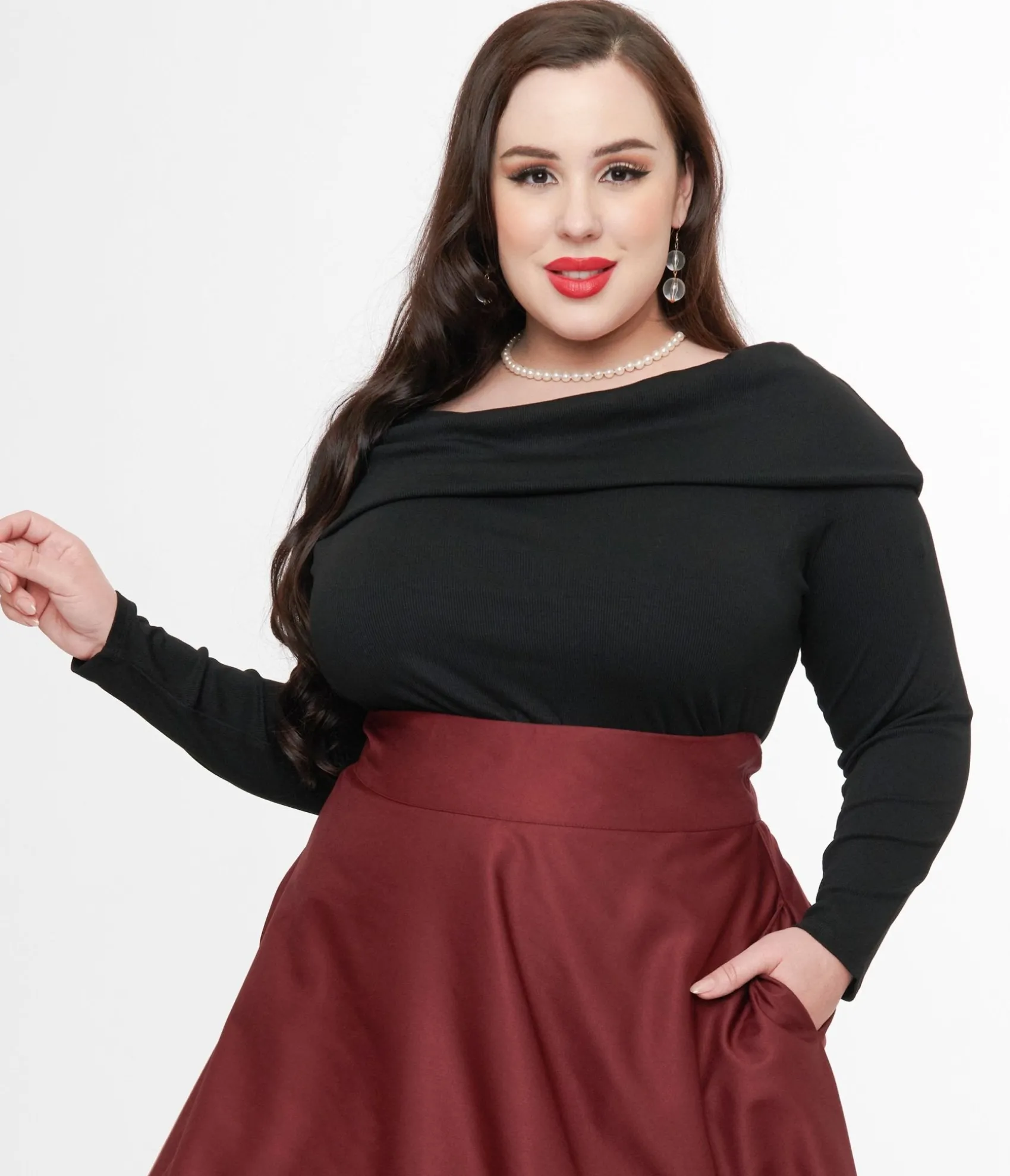 Unique Vintage Plus Size 1960s Black Folded Shoulder Knit Top Store