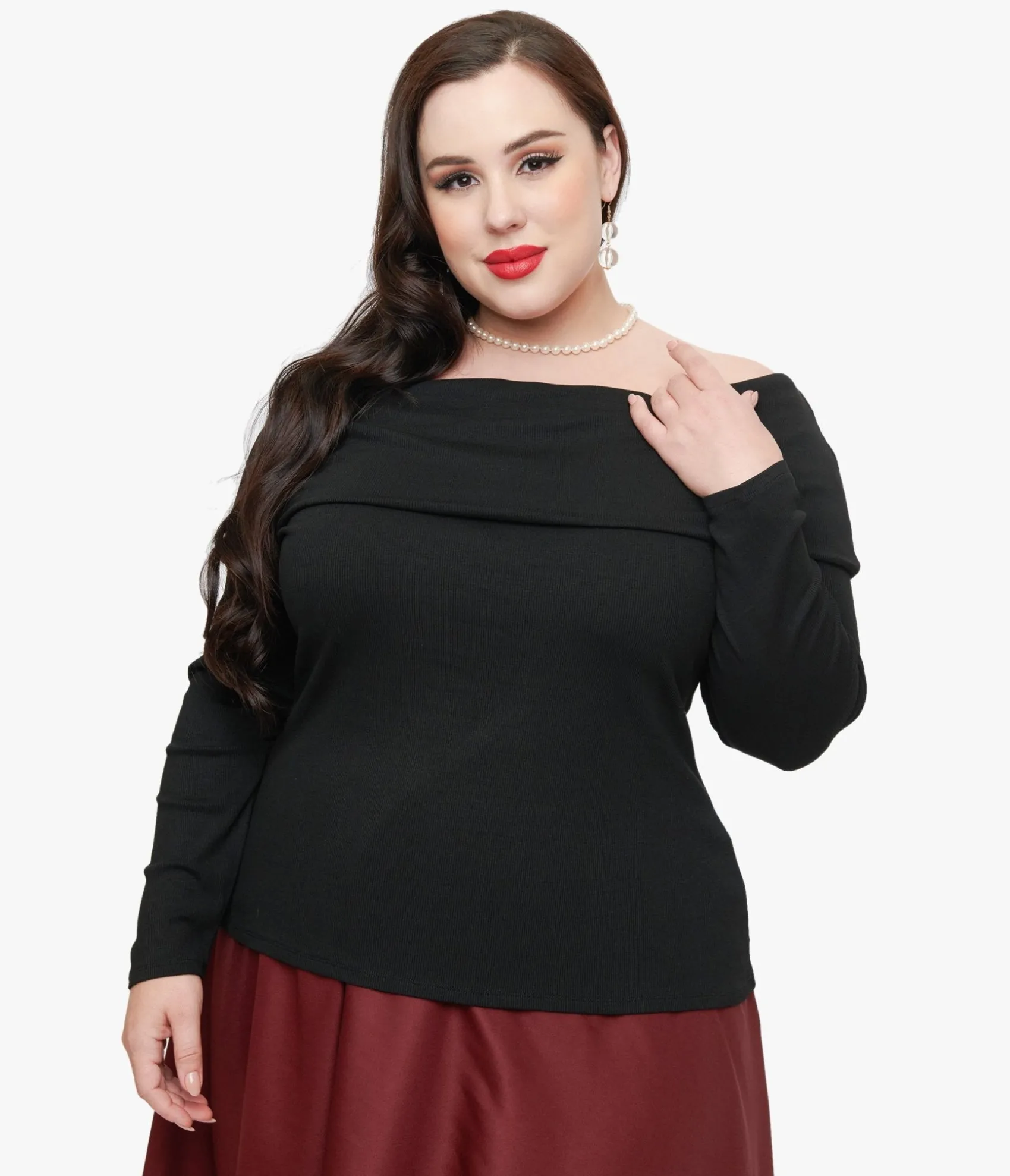 Unique Vintage Plus Size 1960s Black Folded Shoulder Knit Top Store