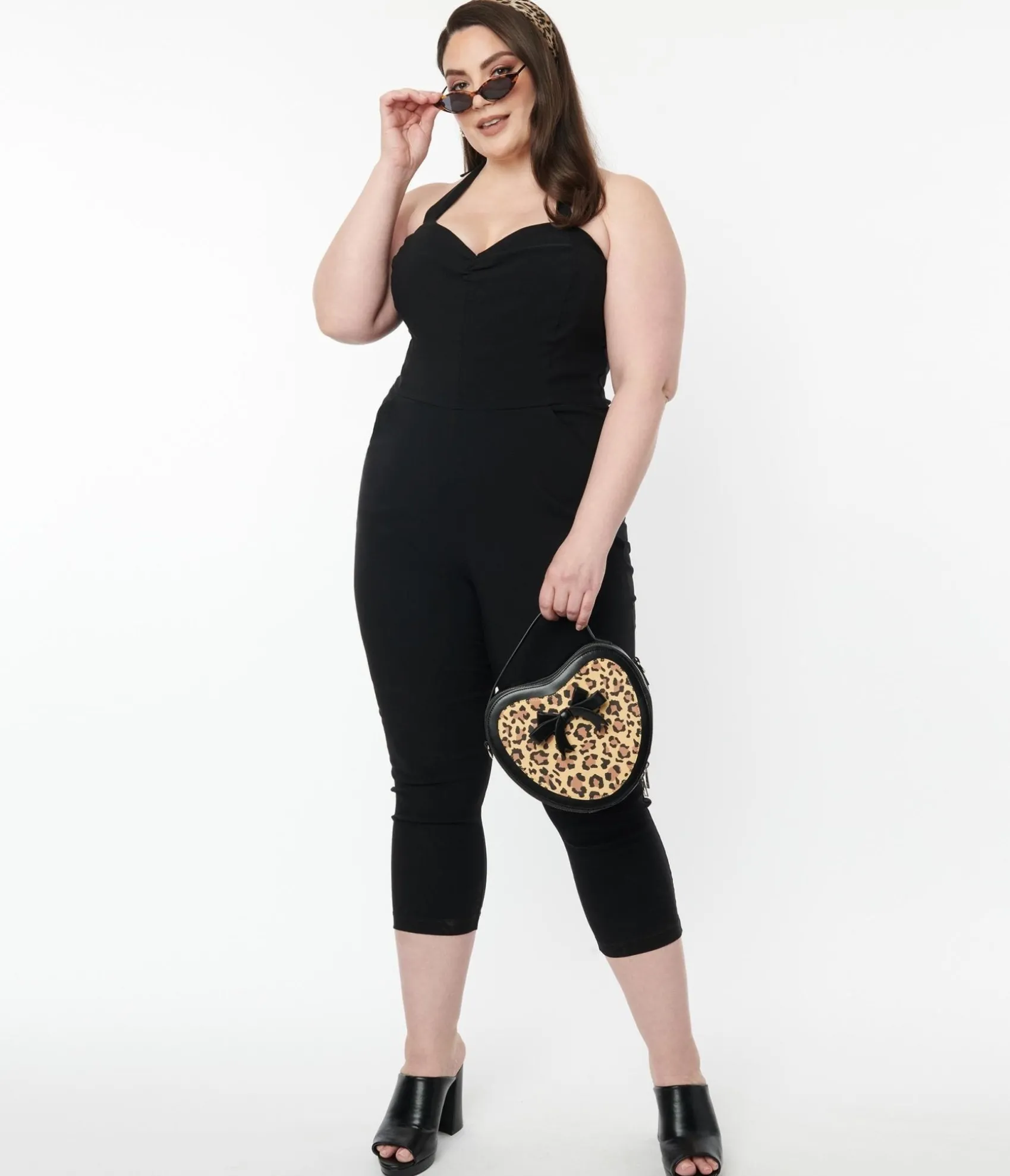 Unique Vintage Plus Size 1950s Black Halter Marcel Jumpsuit Outlet