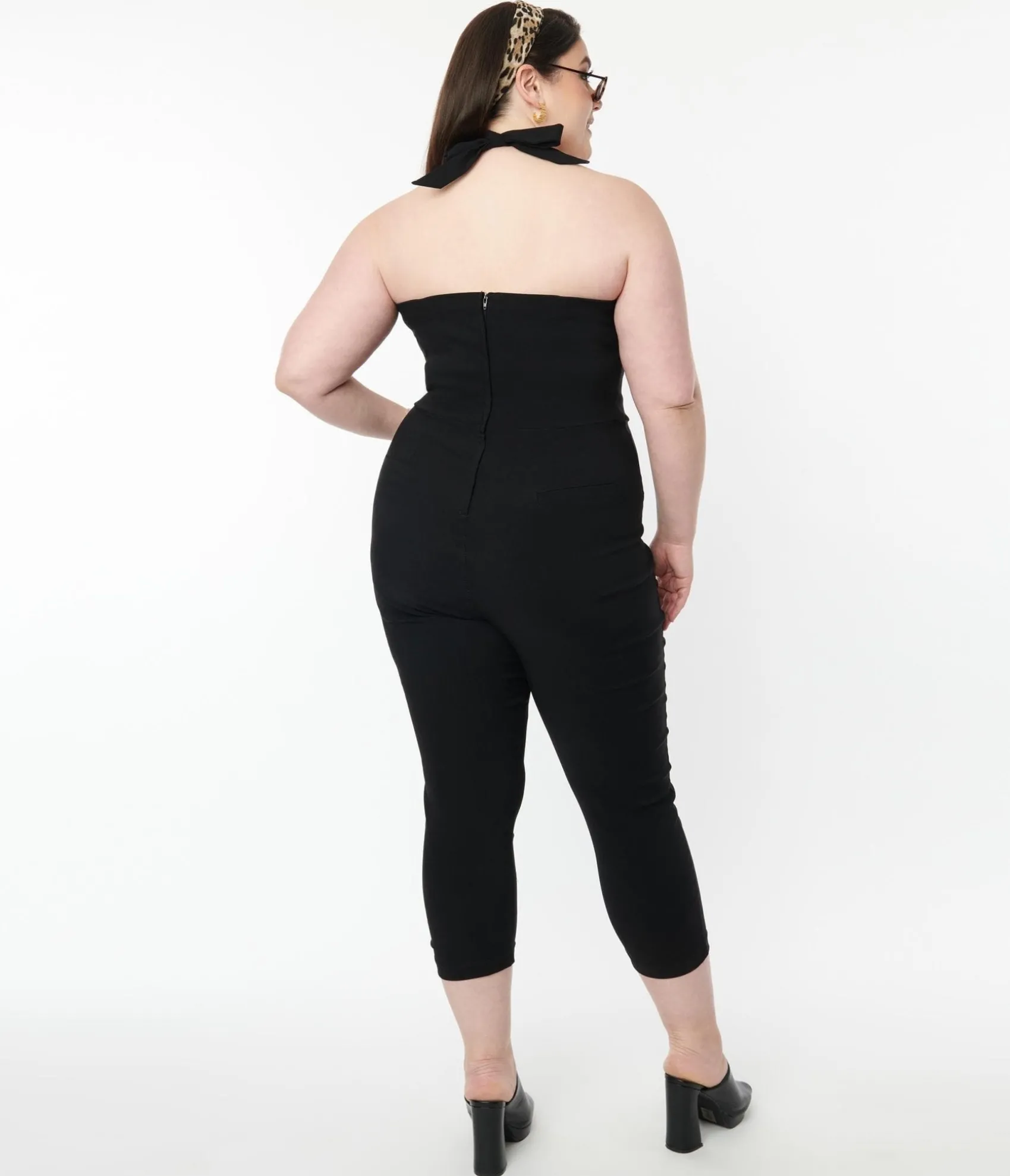 Unique Vintage Plus Size 1950s Black Halter Marcel Jumpsuit Outlet