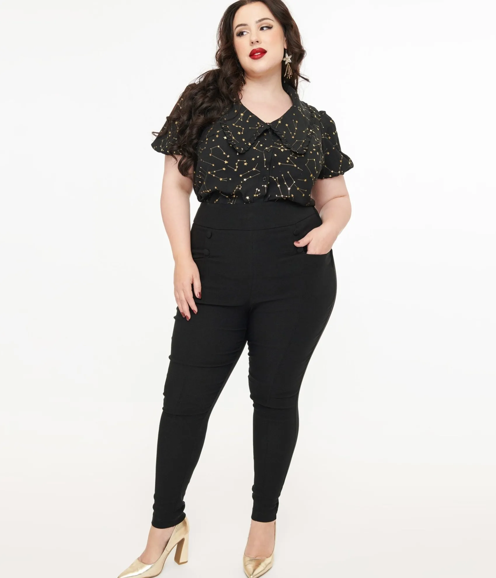 Unique Vintage Plus Size 1950s Black High Waisted Cigarette Pants Discount
