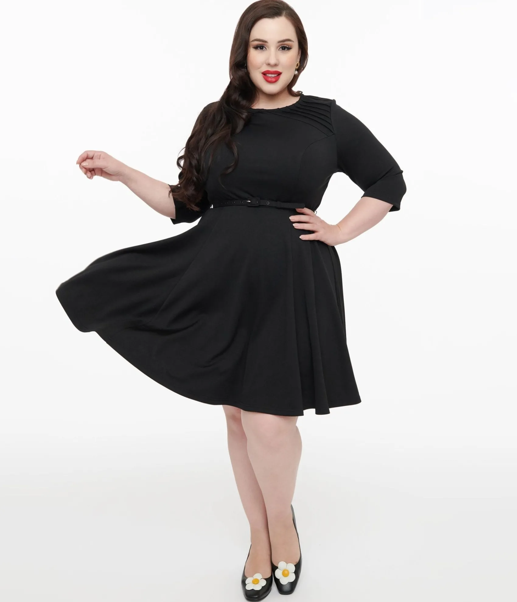 Unique Vintage Plus Size 1960s Black Knit Stephanie Fit & Flare Dress Clearance