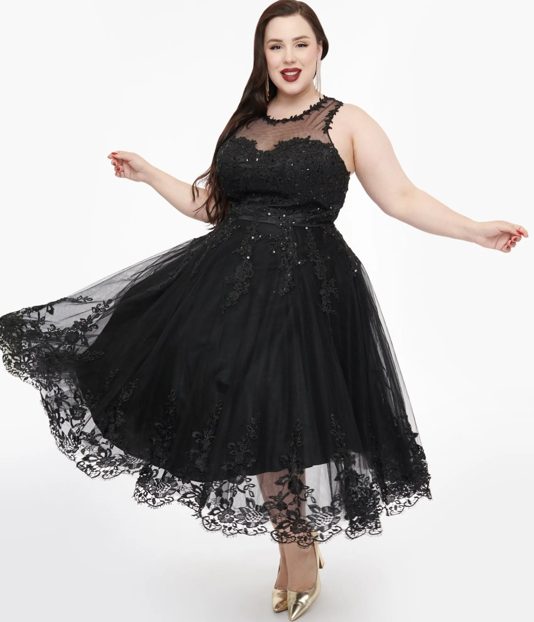 Unique Vintage Plus Size 1950s Black Lace & Tulle Riviera Dress Fashion