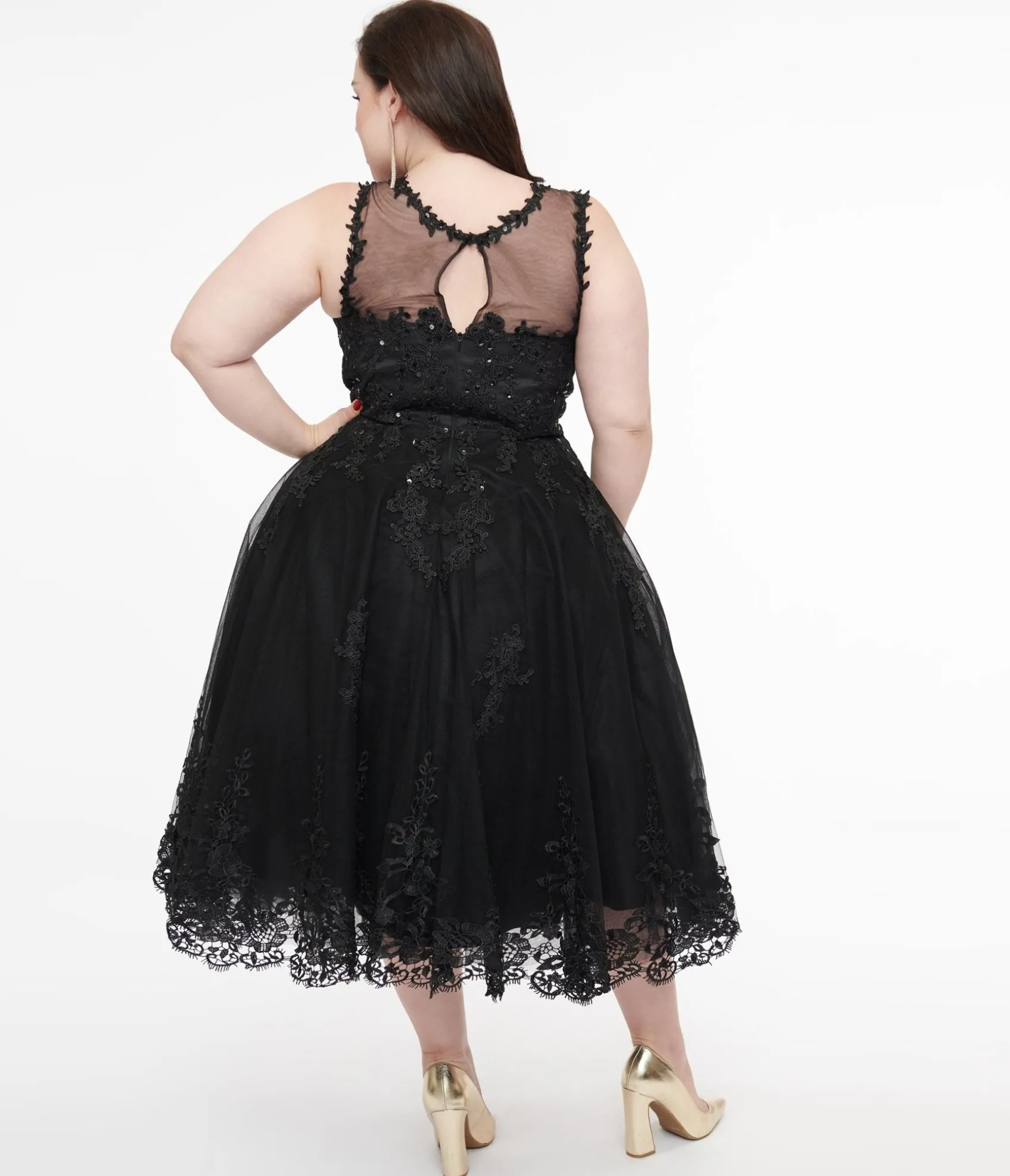 Unique Vintage Plus Size 1950s Black Lace & Tulle Riviera Dress Fashion