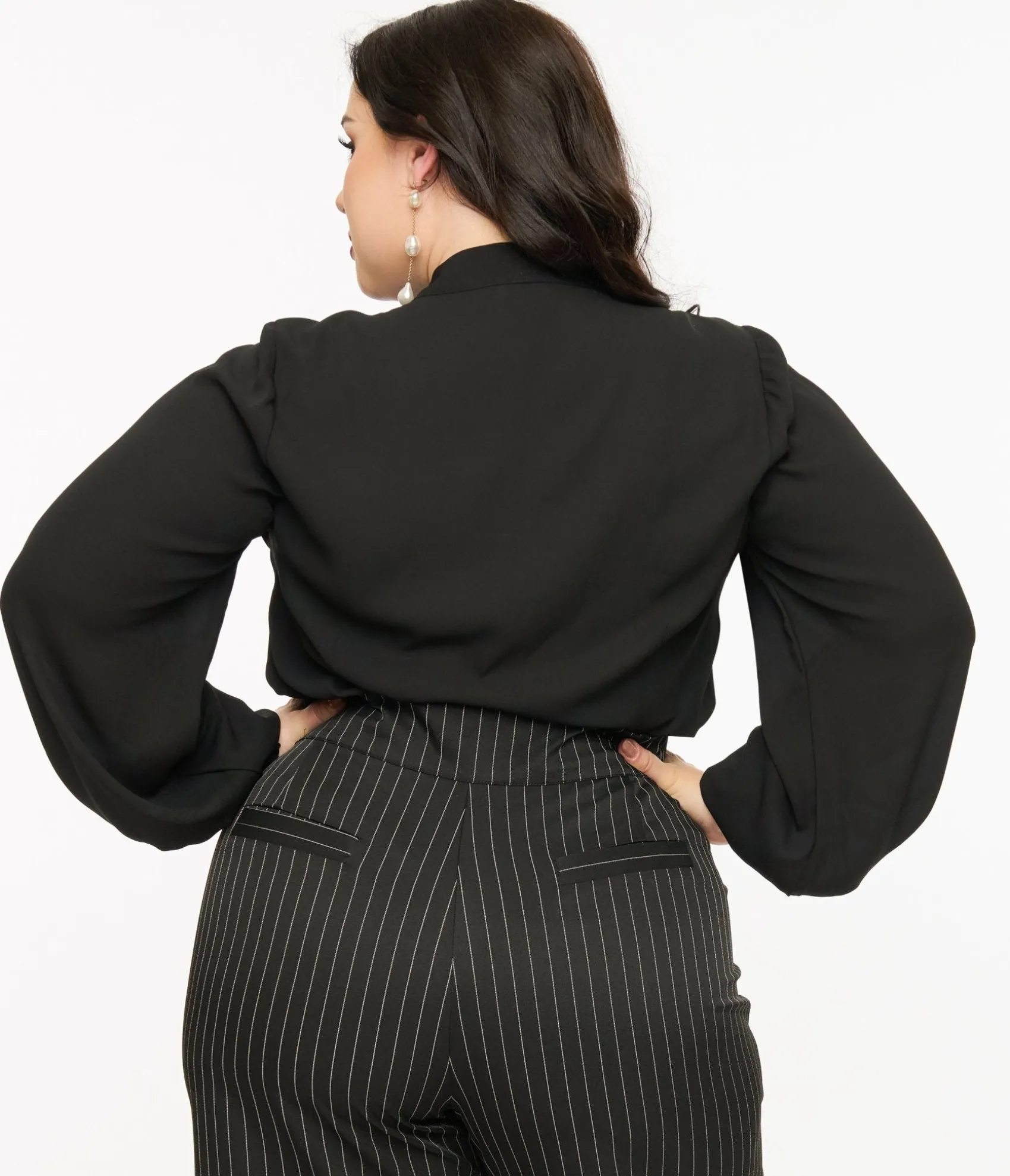 Unique Vintage Plus Size 1940s Black Neck Tie Blouse Online