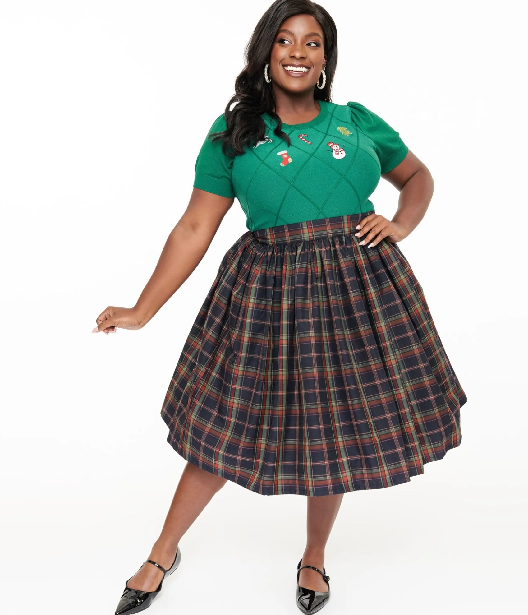 Unique Vintage Plus Size 1950s Black Plaid Gellar Swing Skirt Store