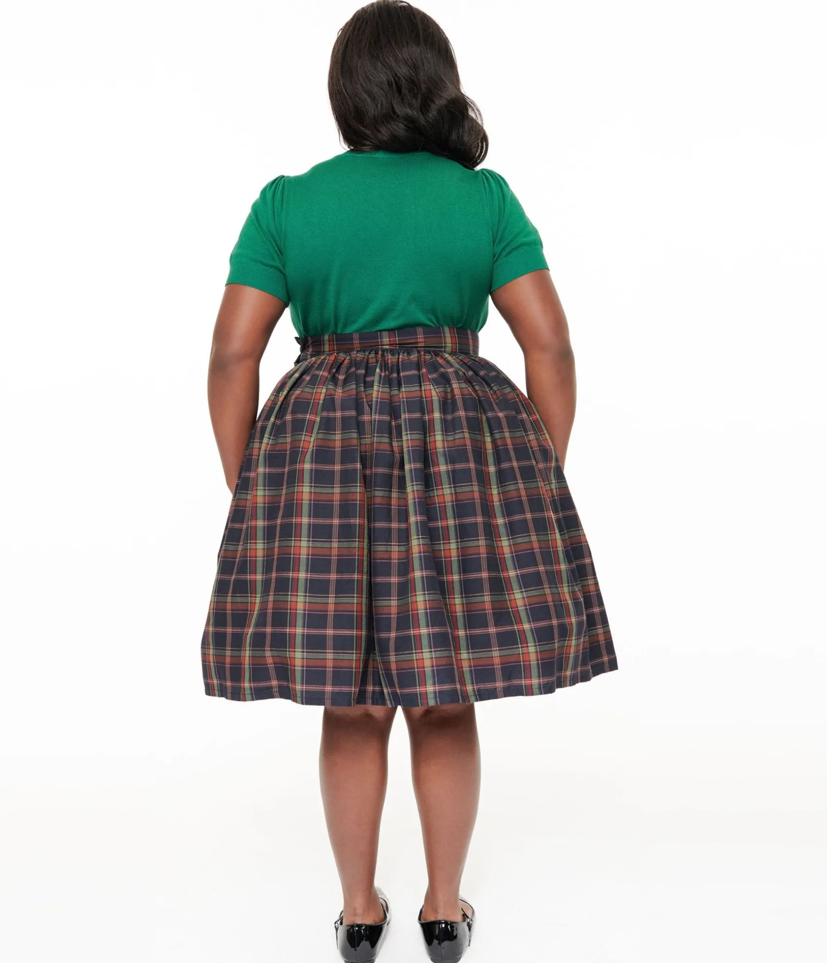 Unique Vintage Plus Size 1950s Black Plaid Gellar Swing Skirt Store