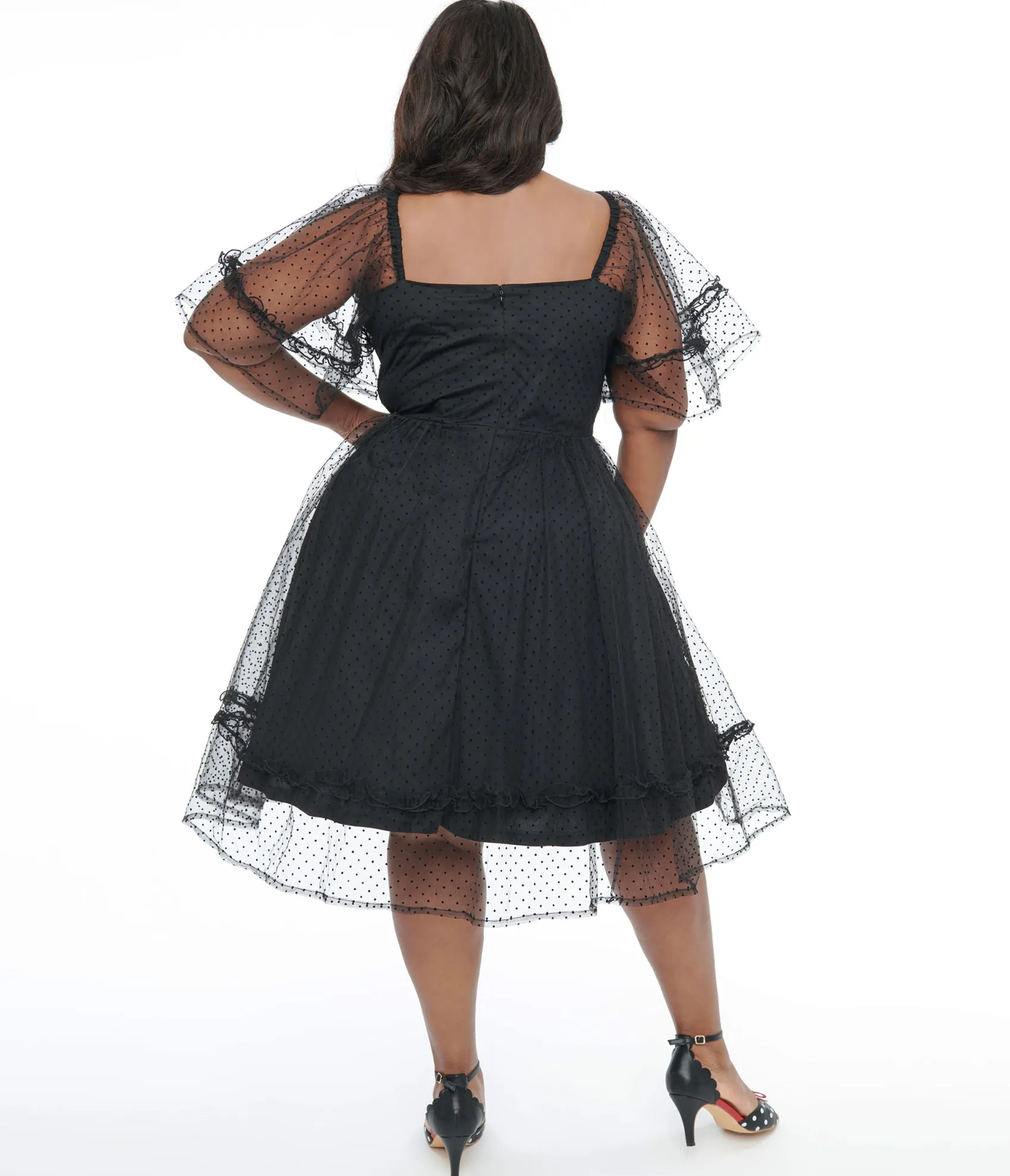 Unique Vintage Plus Size 1950s Black Ruffle Sweetheart Swing Dress Cheap