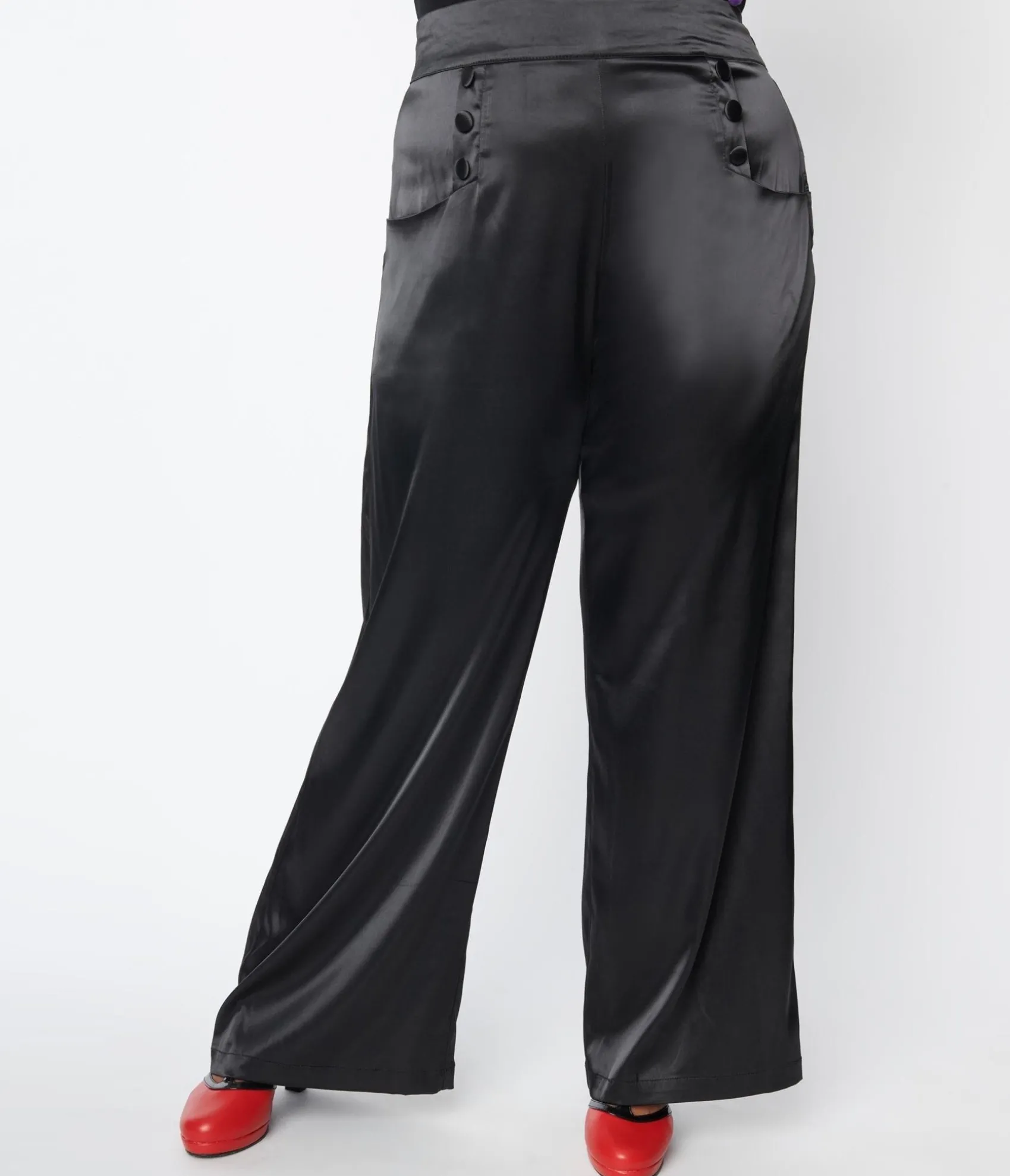 Unique Vintage Plus Size 1940s Black Satin High Waist Ginger Pants Outlet