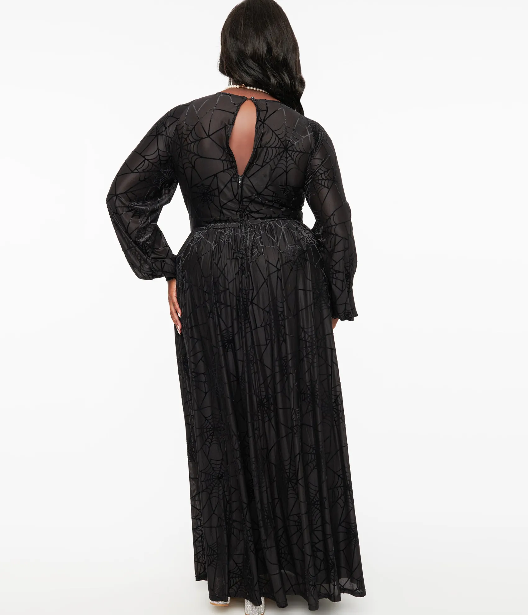 Unique Vintage Plus Size 1970s Black Spiderweb Maxi Dress Shop