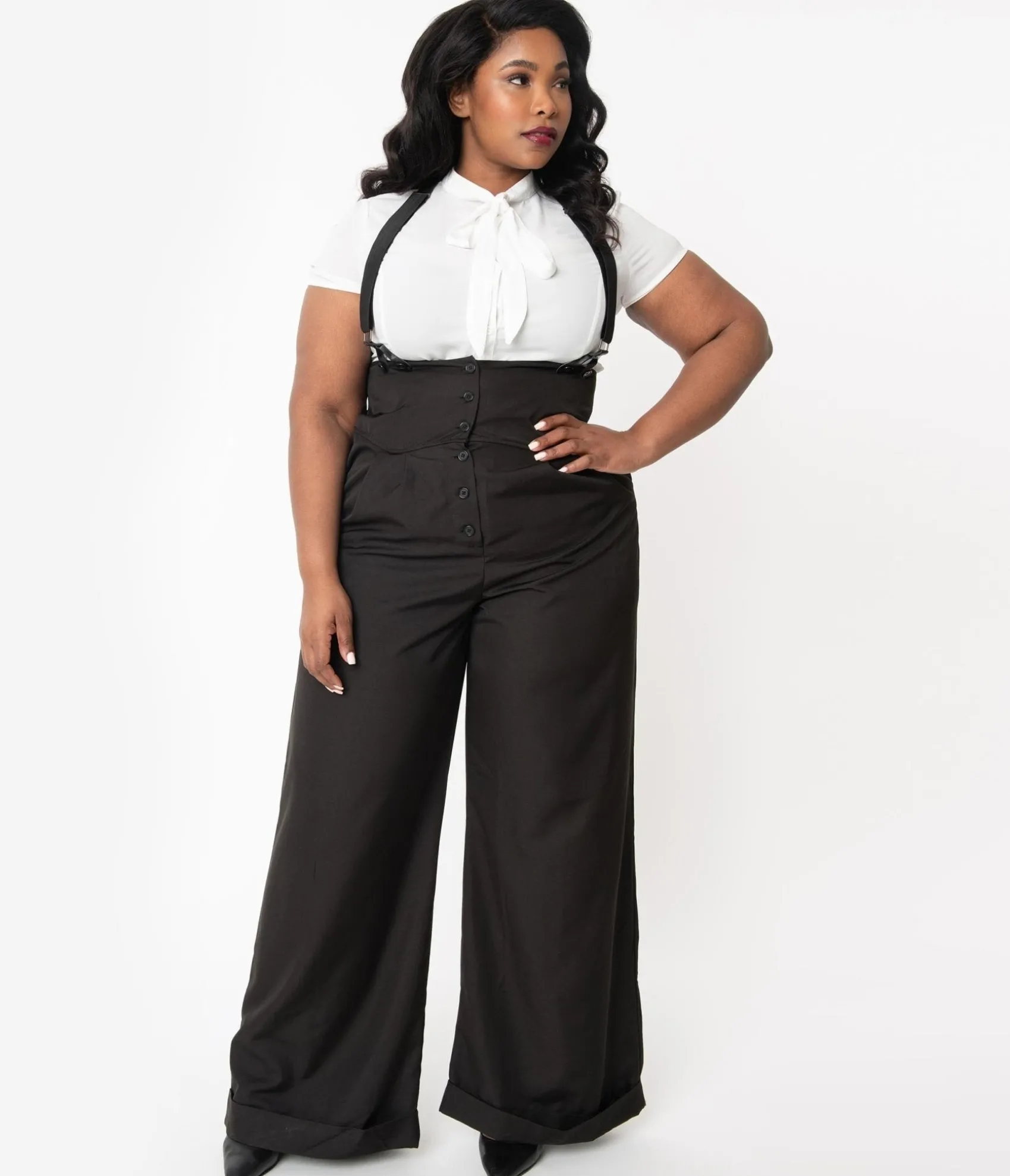 Unique Vintage Plus Size 1930s Black Thelma Suspender Pants Shop
