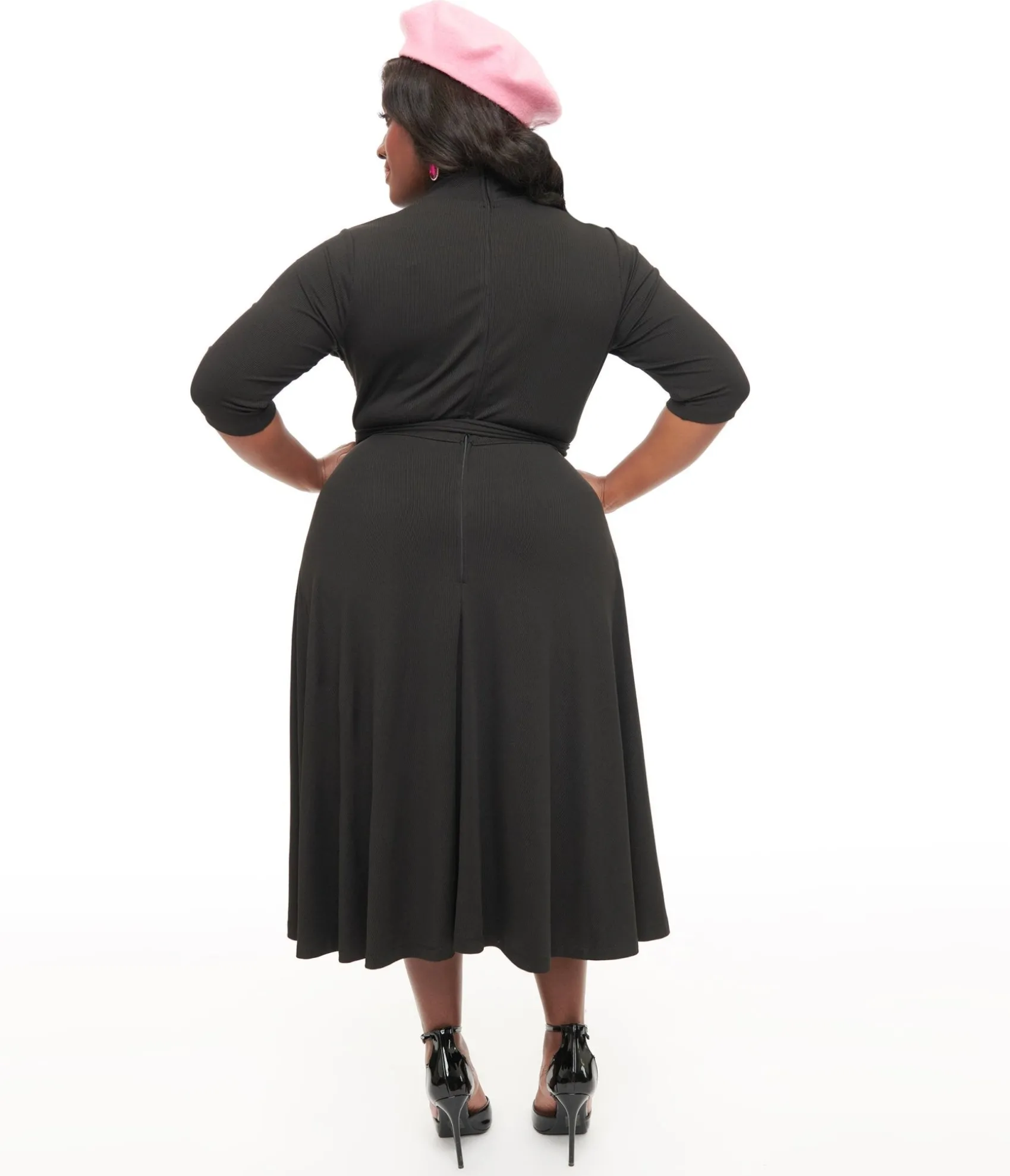 Unique Vintage Plus Size 1950s Black Turtleneck Midi Dress Best Sale