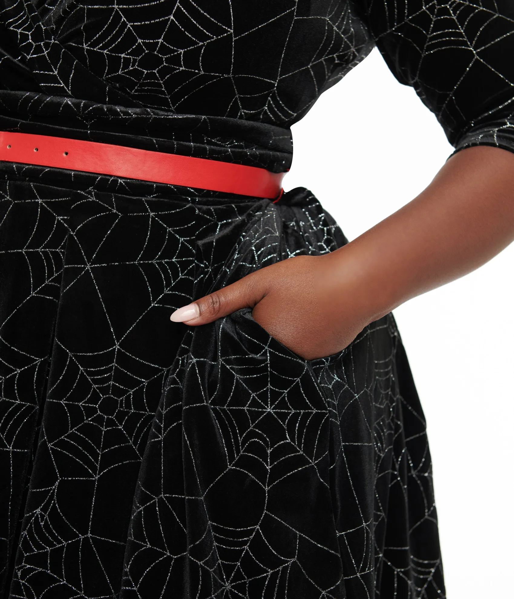 Unique Vintage Plus Size 1950s Black Velvet & Silver Spiderweb Marceline Swing Dress Sale