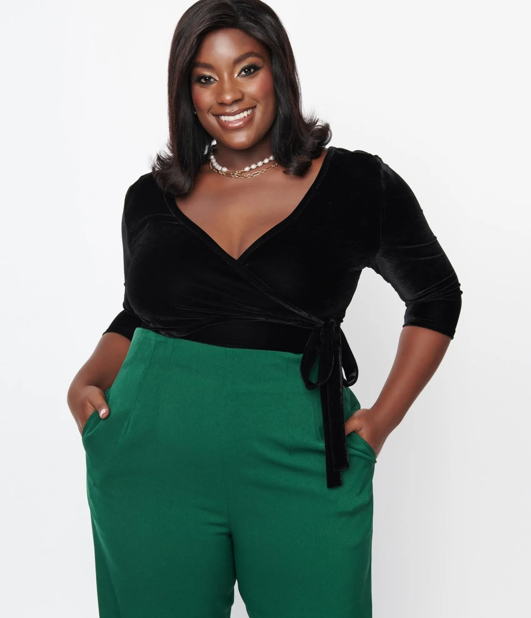 Unique Vintage Plus Size 1970s Black Velvet Surplice Bodysuit Flash Sale