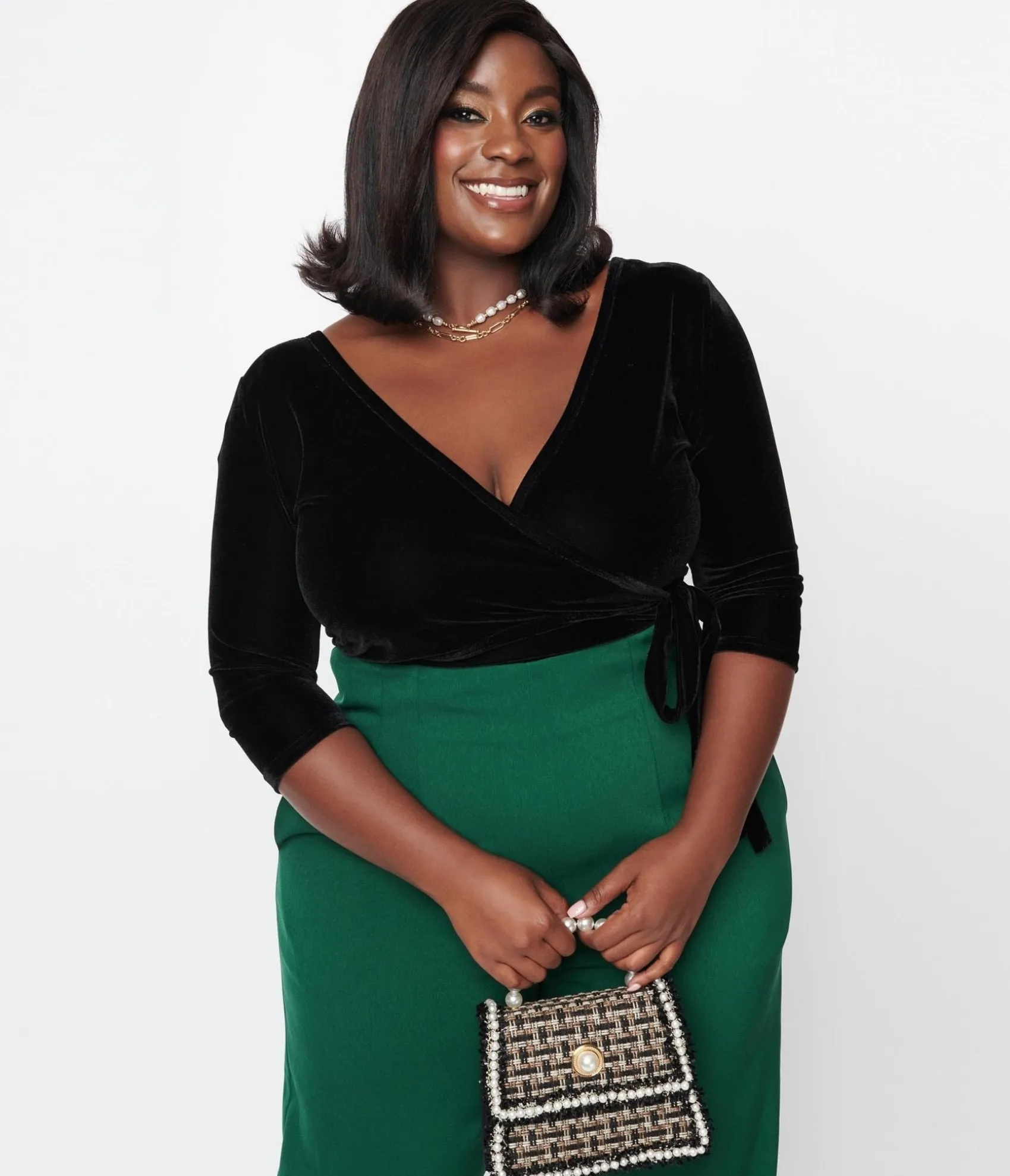 Unique Vintage Plus Size 1970s Black Velvet Surplice Bodysuit Flash Sale