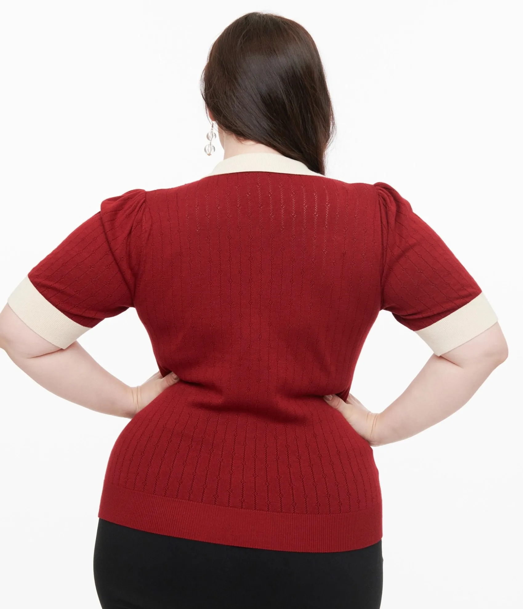 Unique Vintage Plus Size 1950s Burgundy & Rhinestone Buttons Prim & Pretty Sweater Online