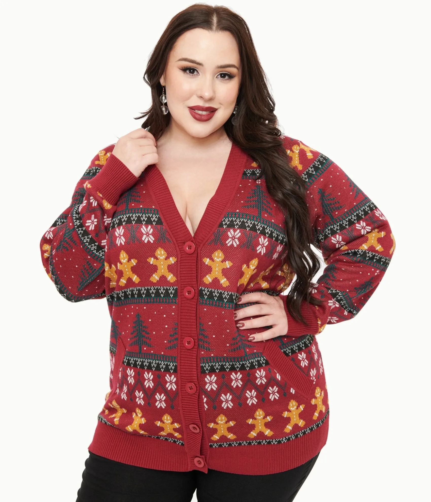 Unique Vintage Plus Size 1960s Burgundy Gingerbread Fair Isle Cardigan Best