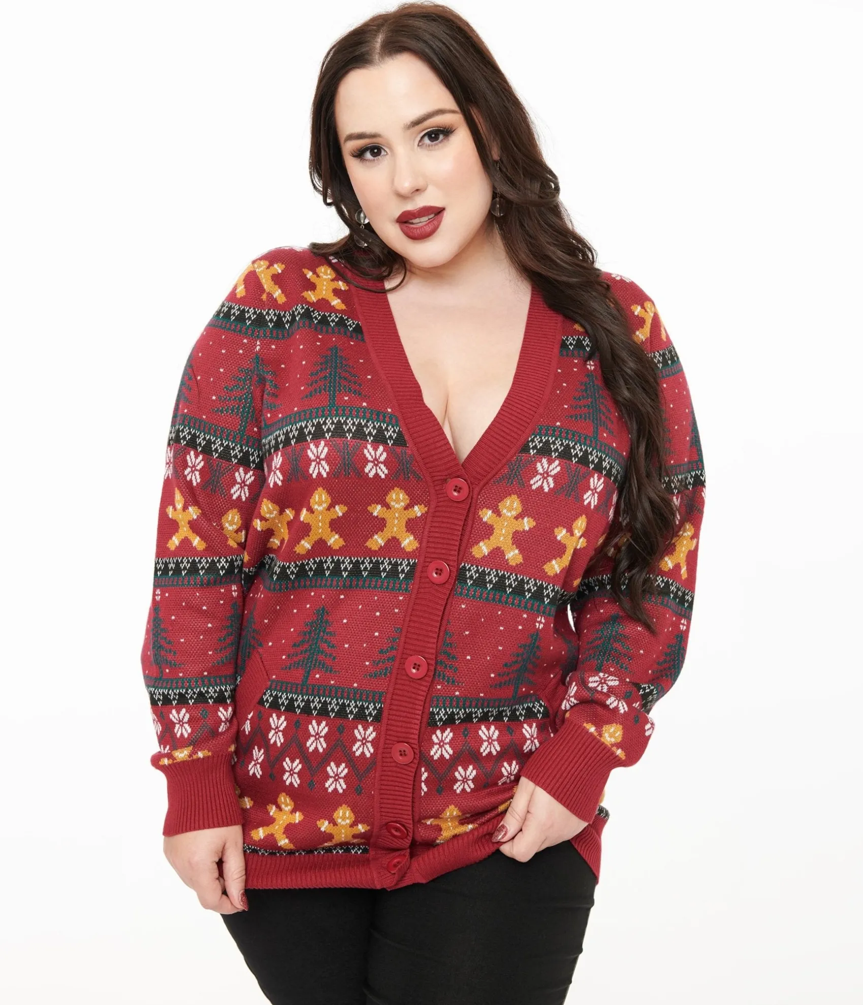 Unique Vintage Plus Size 1960s Burgundy Gingerbread Fair Isle Cardigan Best