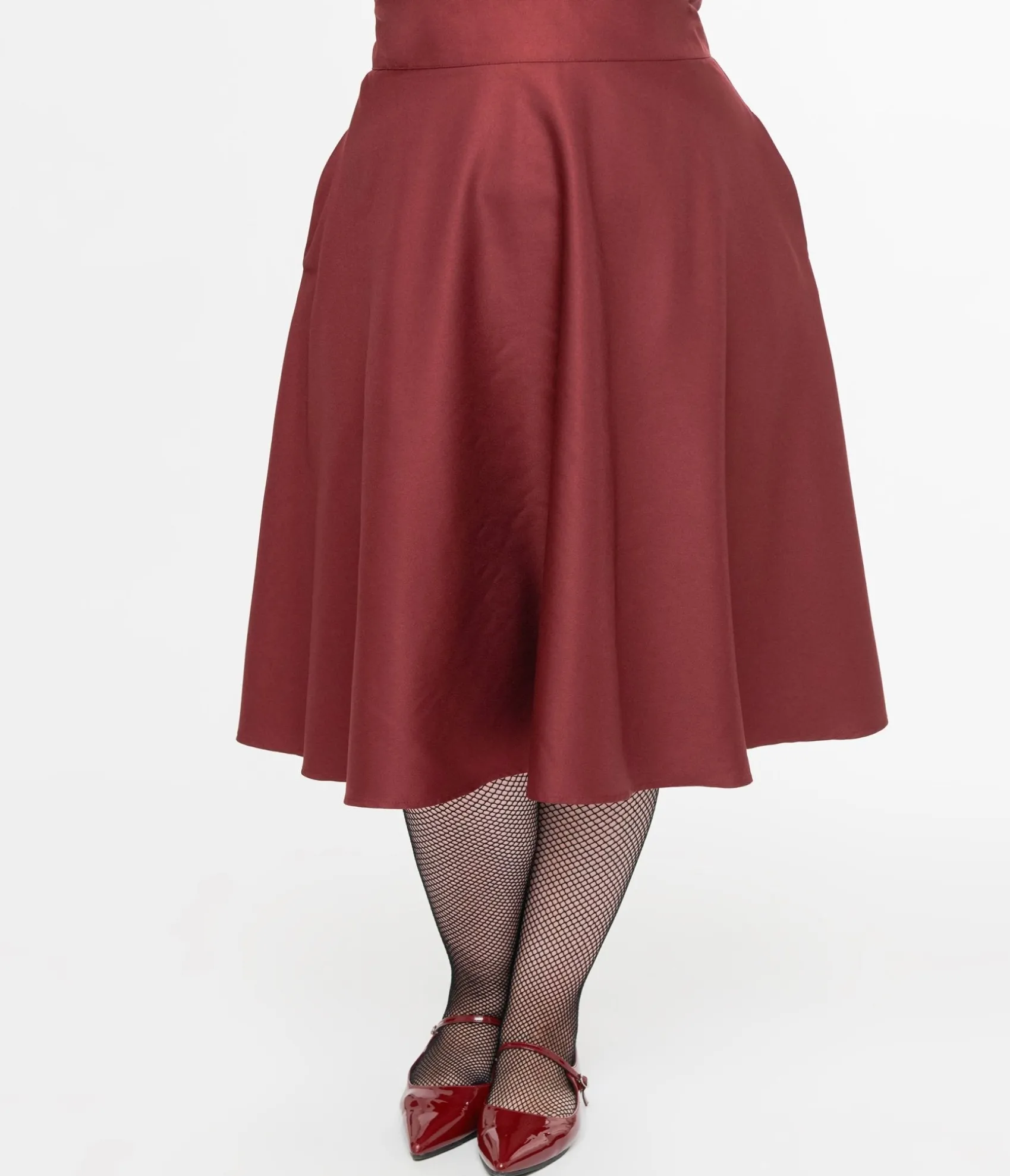 Unique Vintage Plus Size 1950s Burgundy High Waist Vivien Swing Skirt Hot